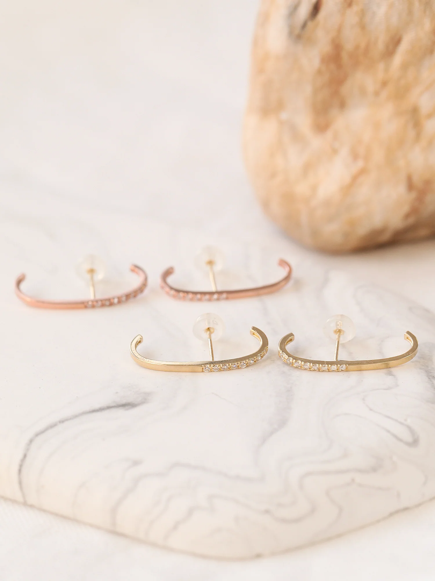 14K Gold Half Cubic Ear Cuff Cartilage Earring 20G - Image 3
