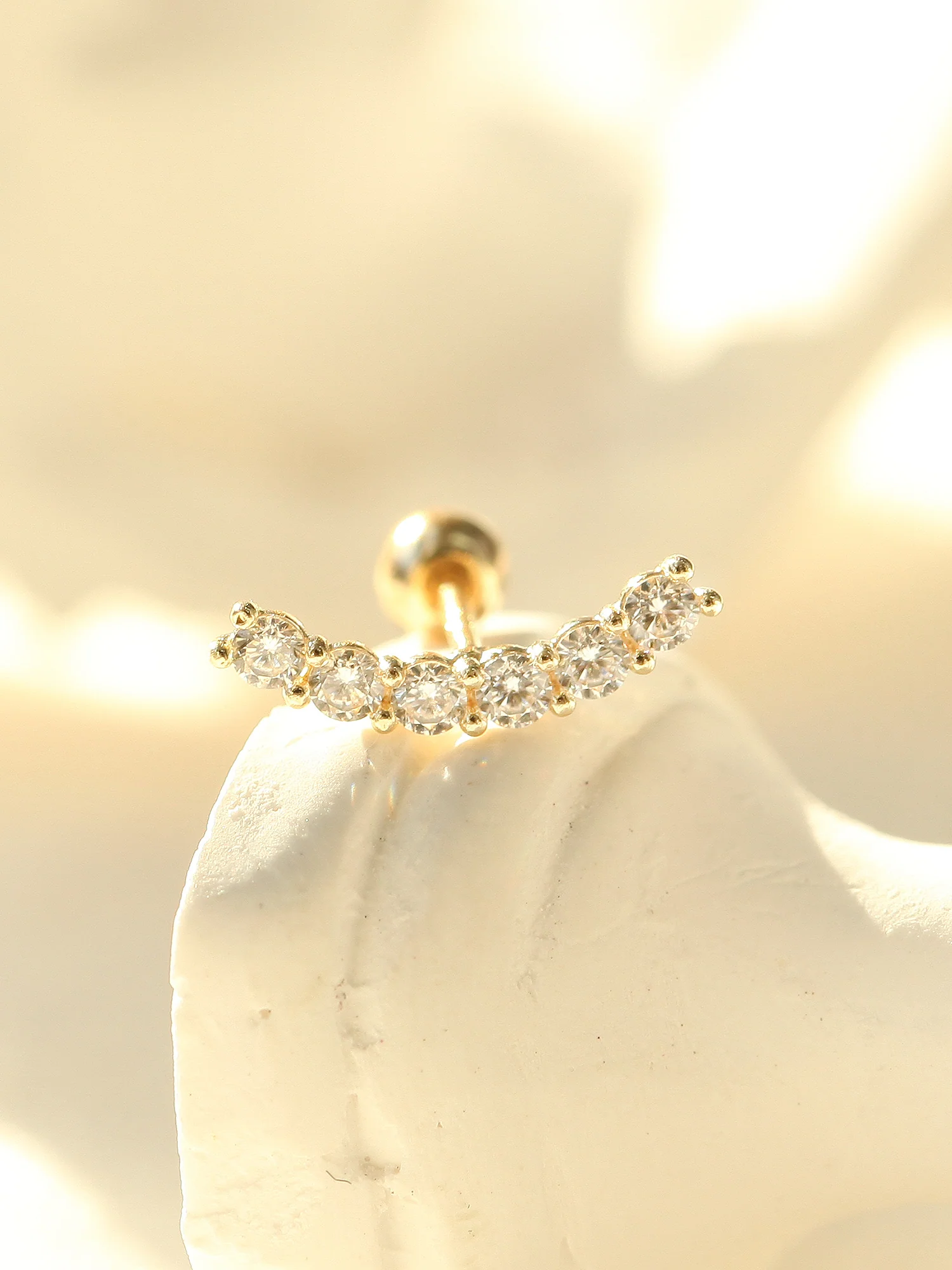14K Gold Cubic Curve Bar Cartilage Earring 20G - Image 2
