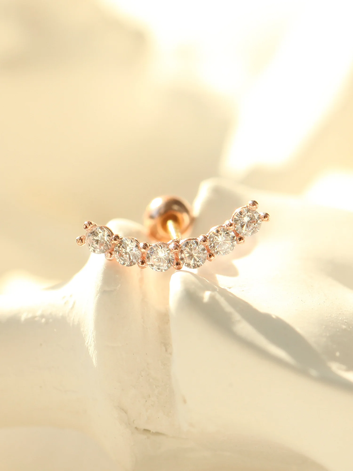 14K Gold Cubic Curve Bar Cartilage Earring 20G - Image 3
