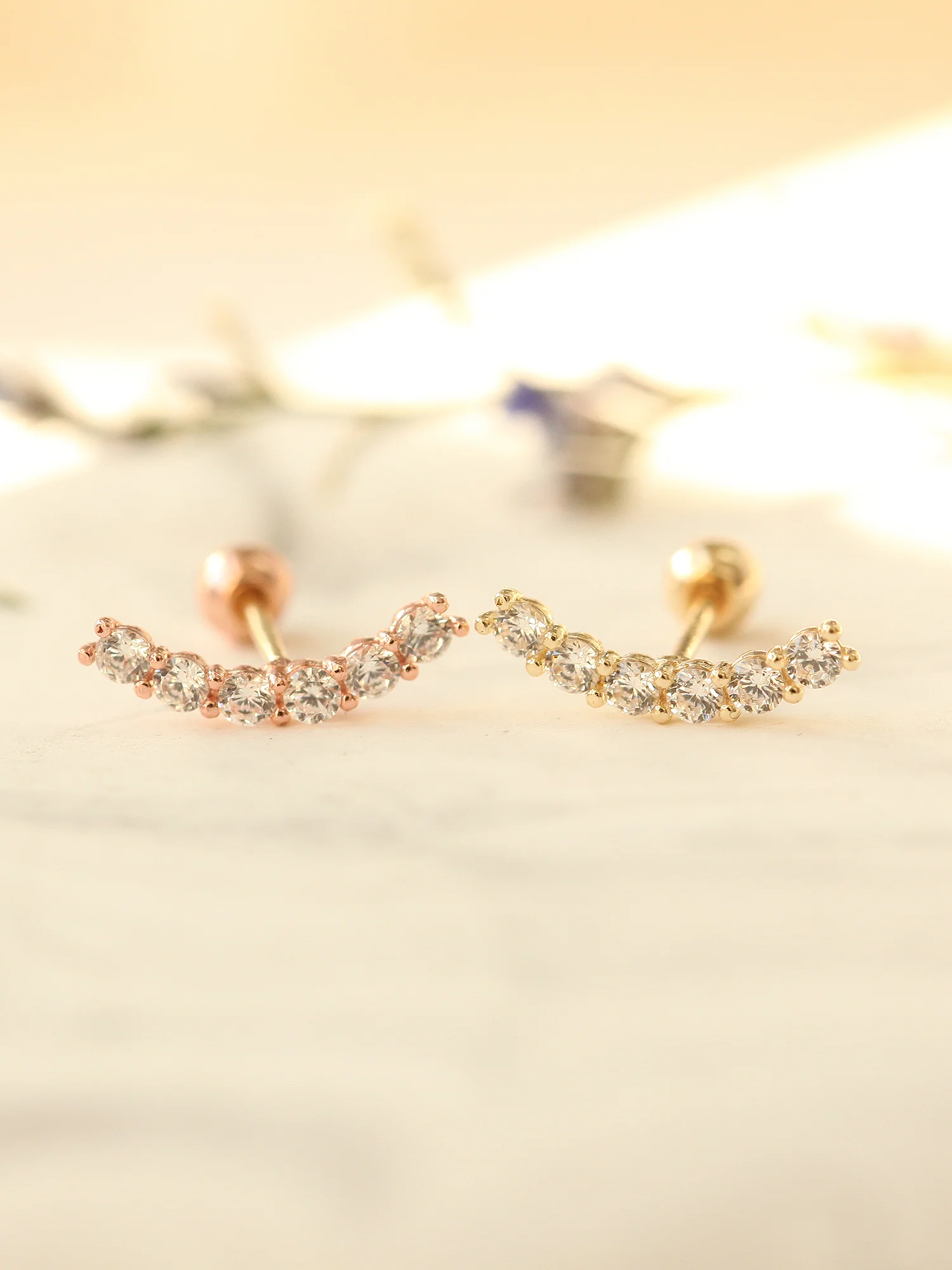 14K Gold Cubic Curve Bar Cartilage Earring 20G - Image 4