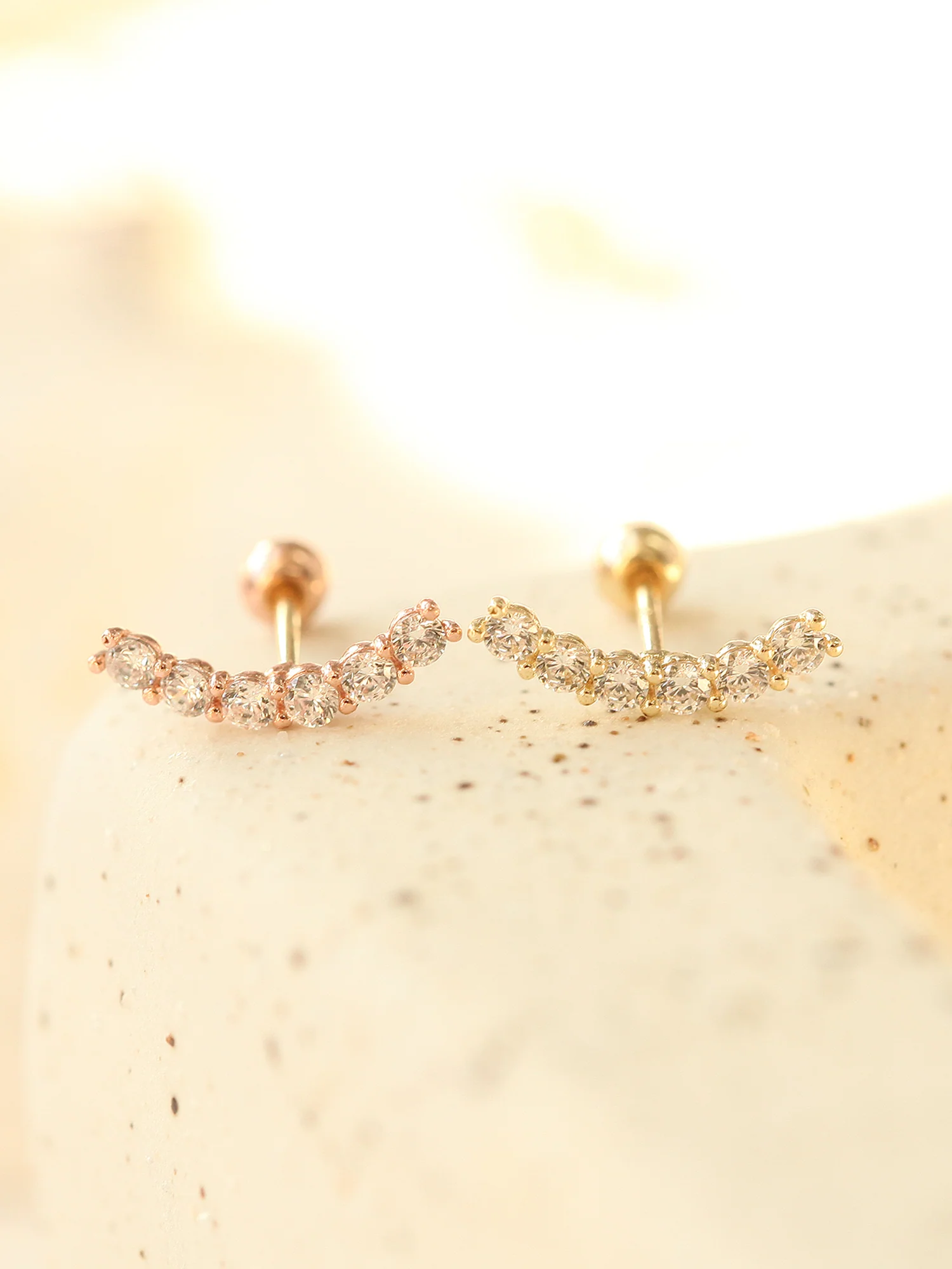 14K Gold Cubic Curve Bar Cartilage Earring 20G - Image 5