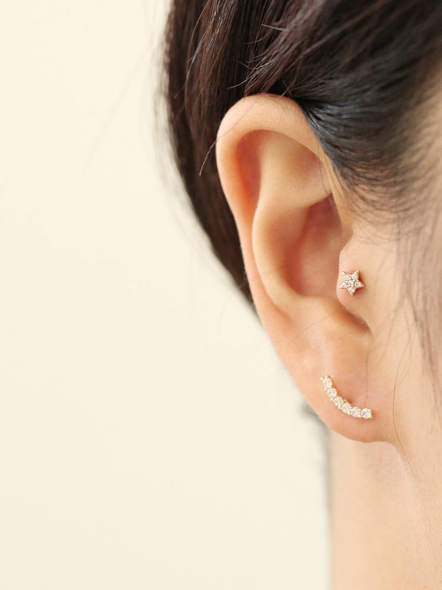 14K Gold Cubic Curve Bar Cartilage Earring 20G - Image 7