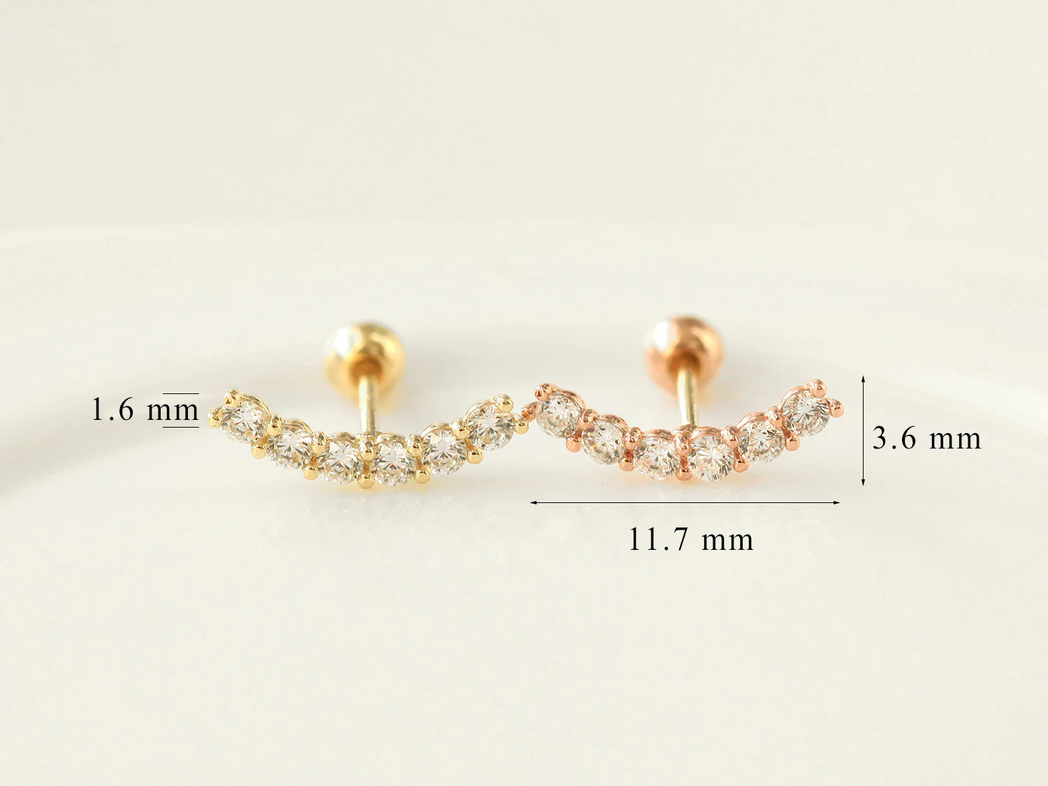 14K Gold Cubic Curve Bar Cartilage Earring 20G - Image 9