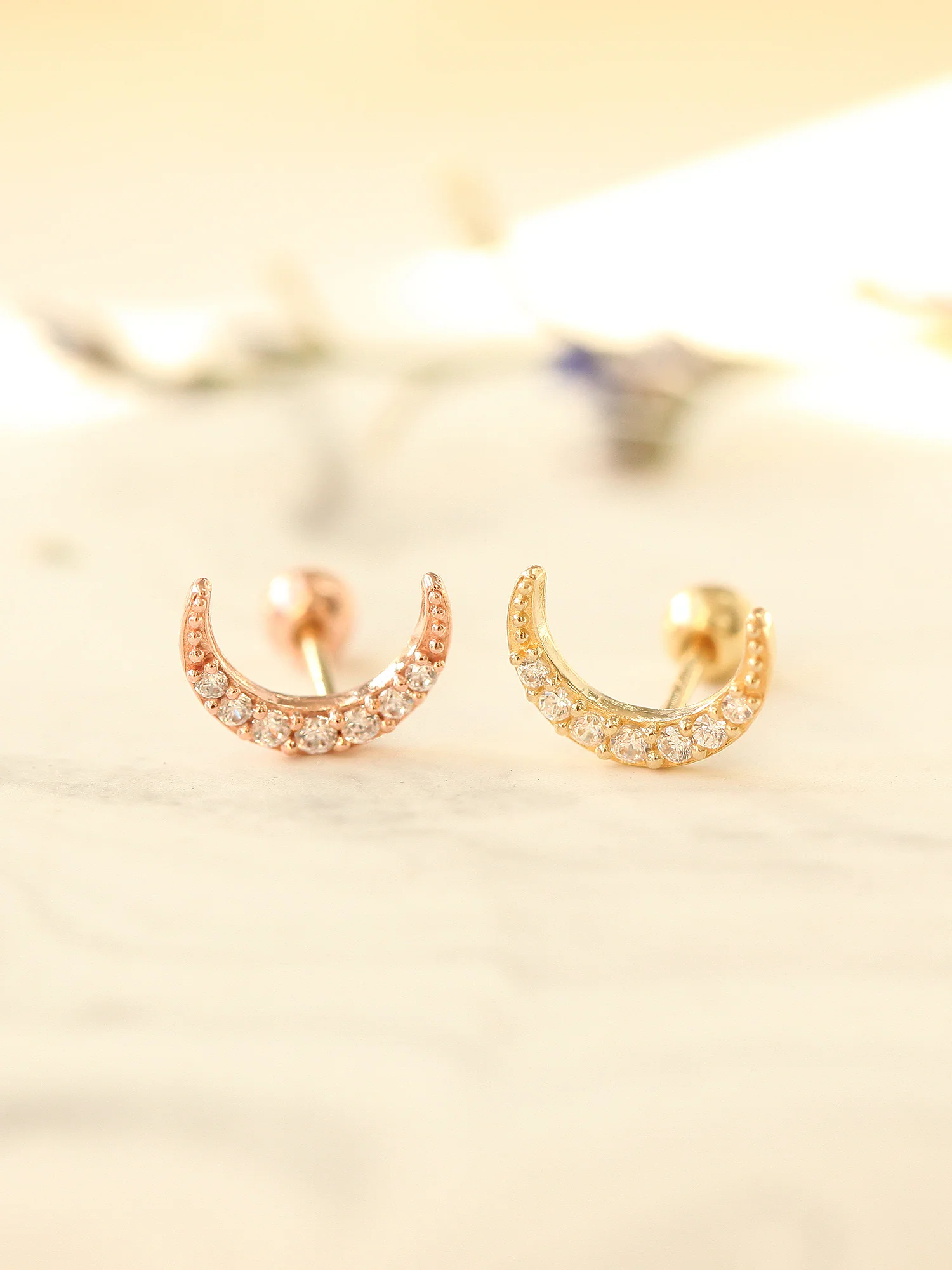 14K gold Cubic Moon cartilage earring 20g - Image 10