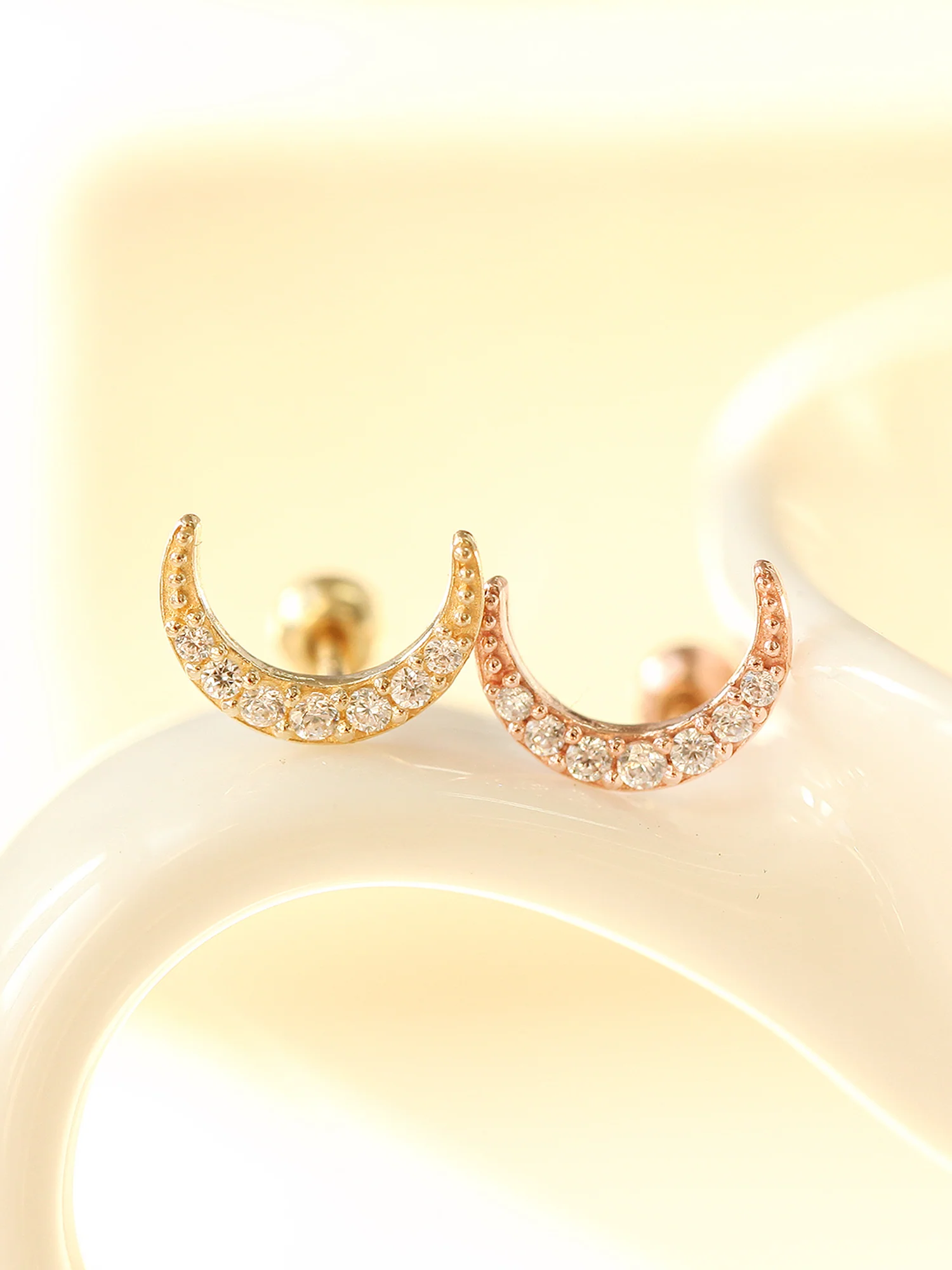 14K gold Cubic Moon cartilage earring 20g - Image 2