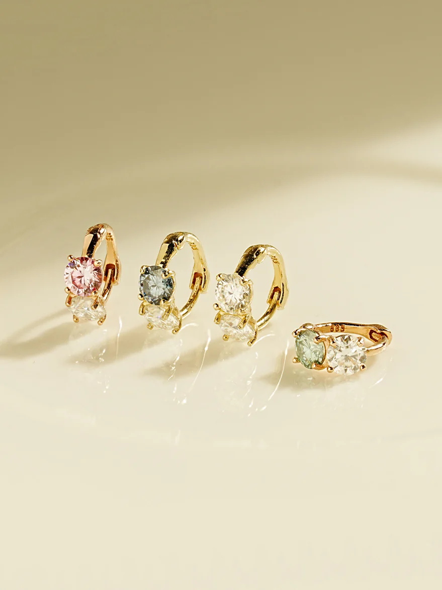 14K 18 Moissanite Dia Mini Two Way Hoop Earring