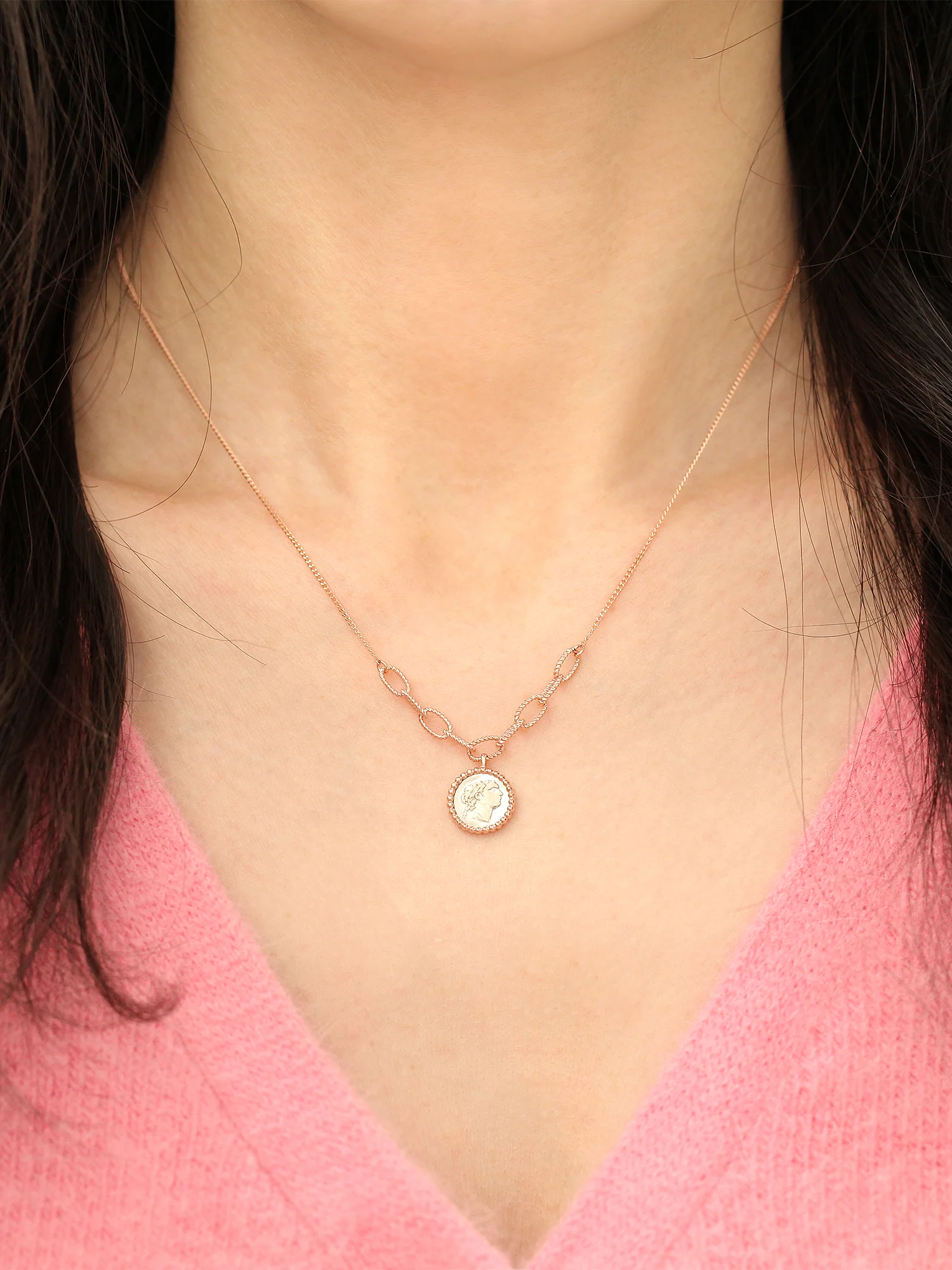 14K 18K Gold Athens Coin Necklace - Image 5