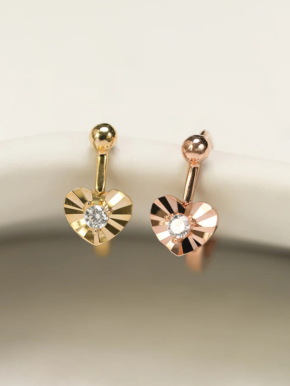 14K 18K Ball Heart Cartilage Hoop Earring