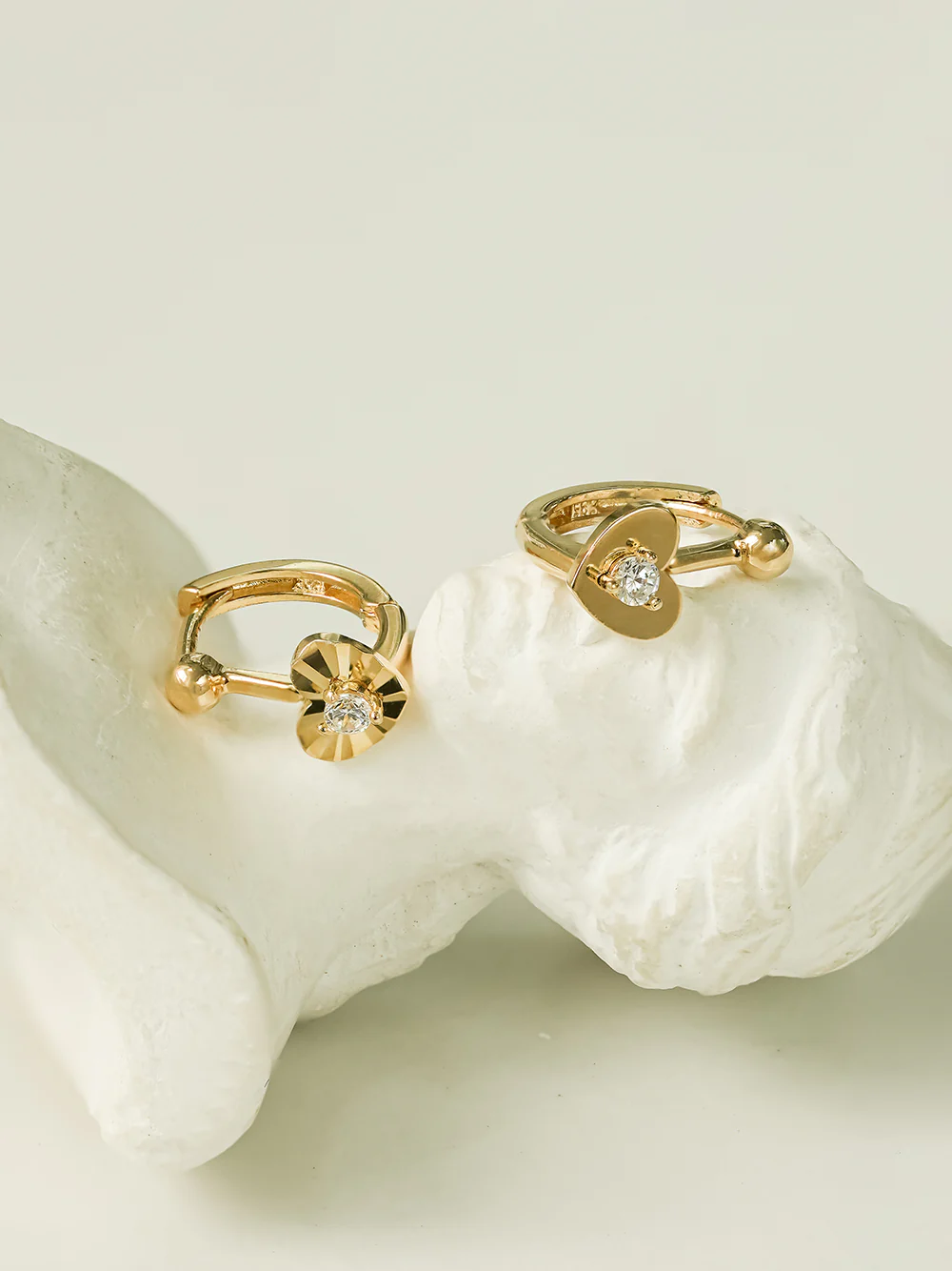 14K 18K Ball Heart Cartilage Hoop Earring - Image 11