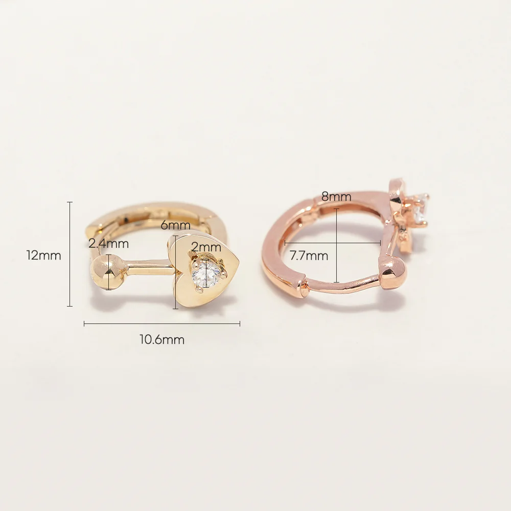14K 18K Ball Heart Cartilage Hoop Earring - Image 15