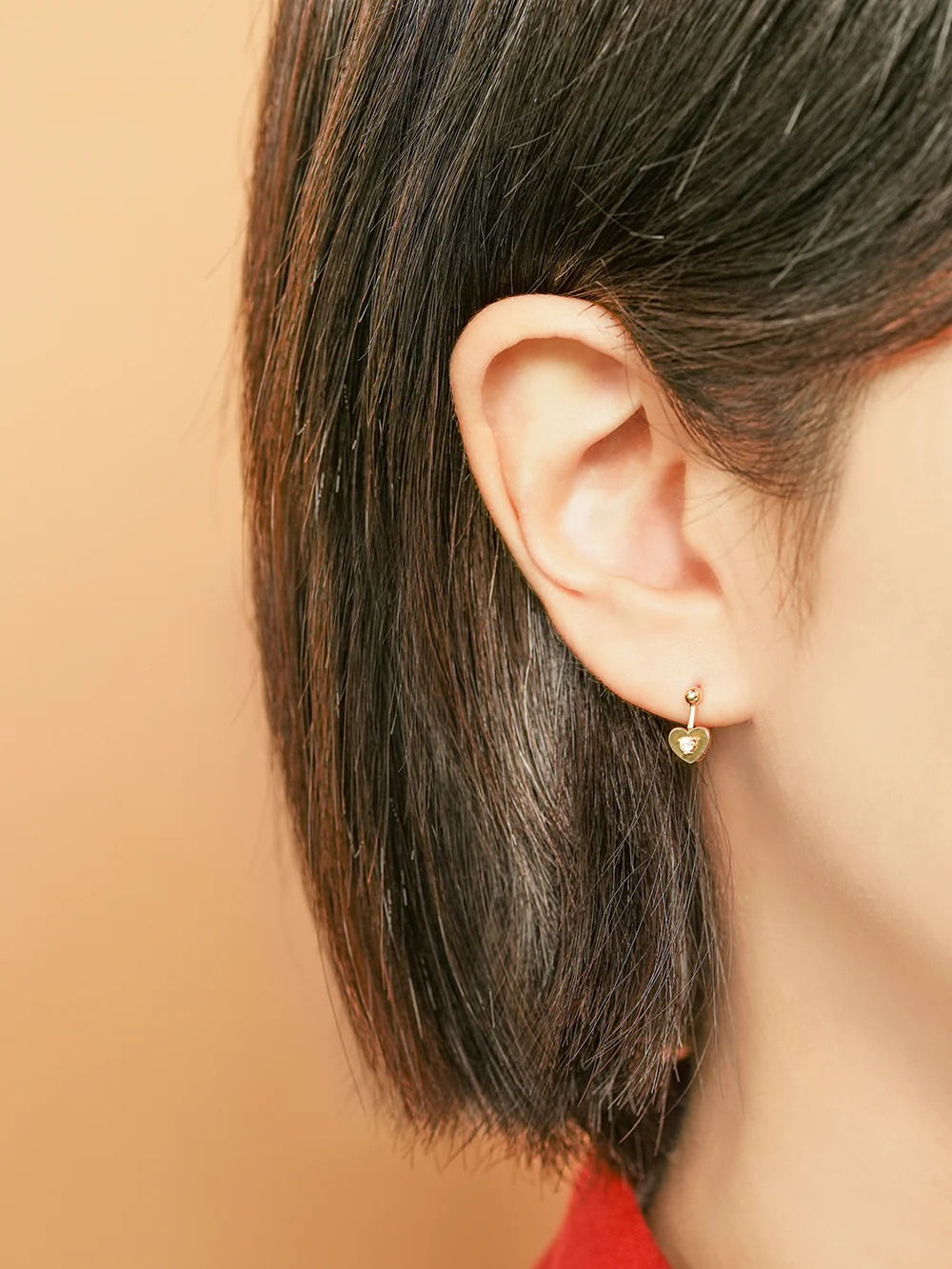 14K 18K Ball Heart Cartilage Hoop Earring - Image 4
