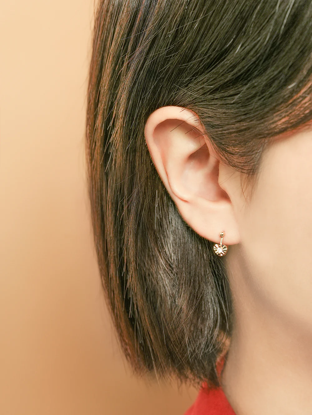 14K 18K Ball Heart Cartilage Hoop Earring - Image 6