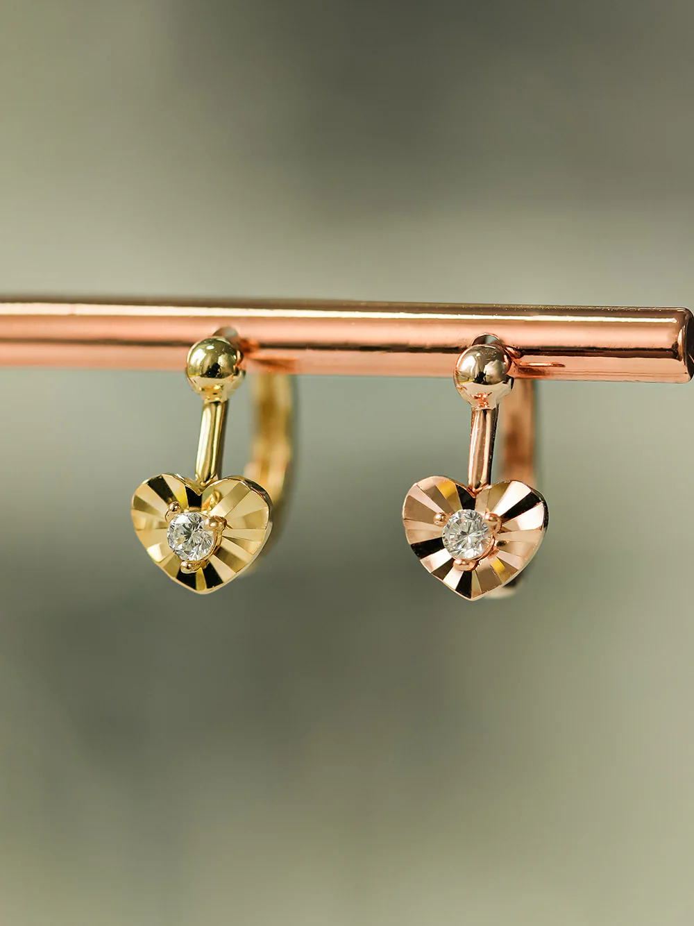 14K 18K Ball Heart Cartilage Hoop Earring - Image 7
