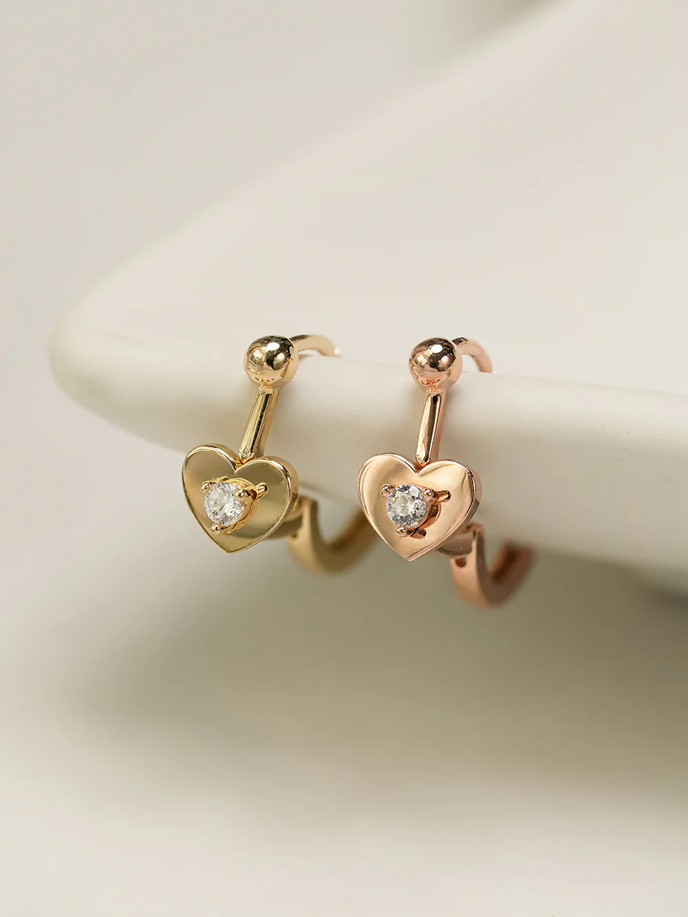 14K 18K Ball Heart Cartilage Hoop Earring - Image 9