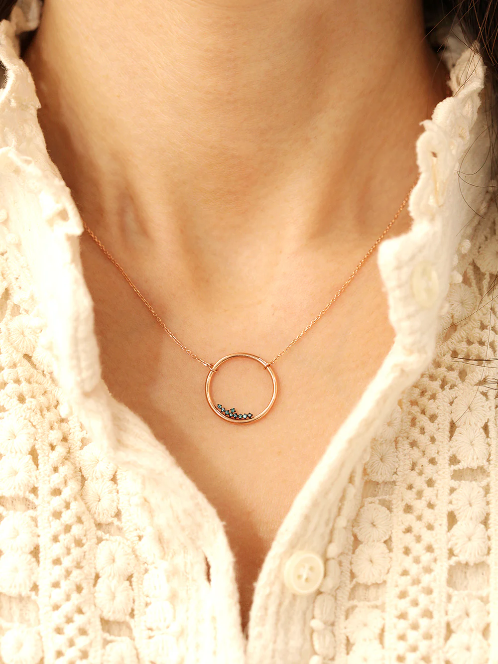 14K 18K Blue Diamond Circle Necklace - Image 2