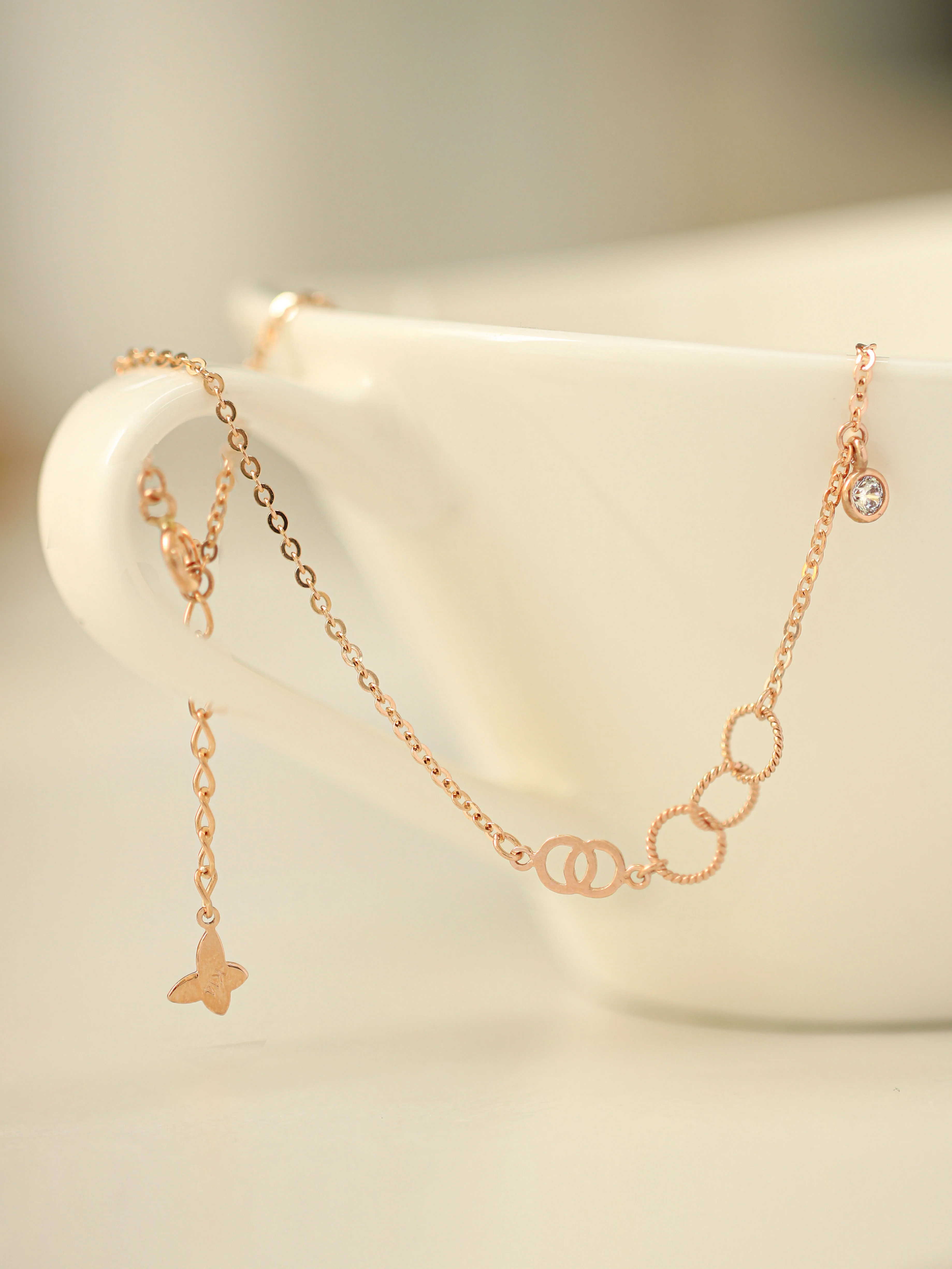 14K 18K Gold Circle Ring Cubic Drop Chain Anklet - Image 10