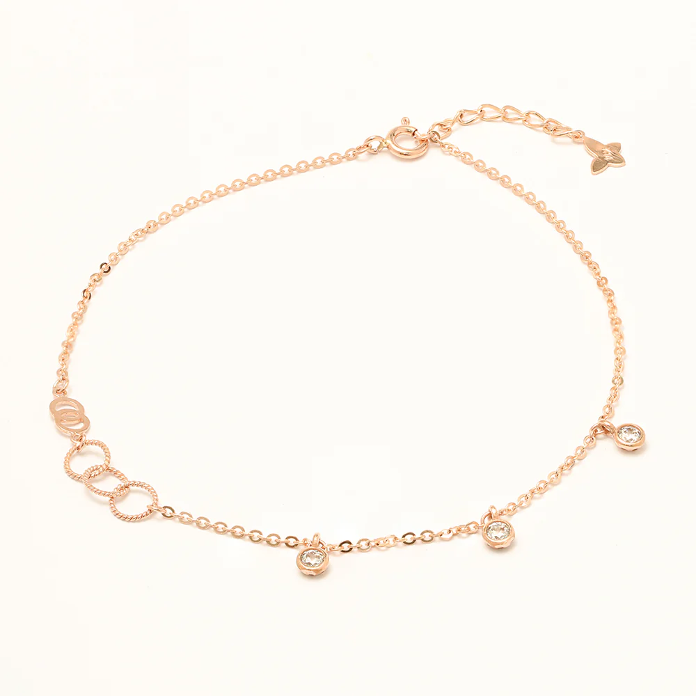 14K 18K Gold Circle Ring Cubic Drop Chain Anklet - Image 12