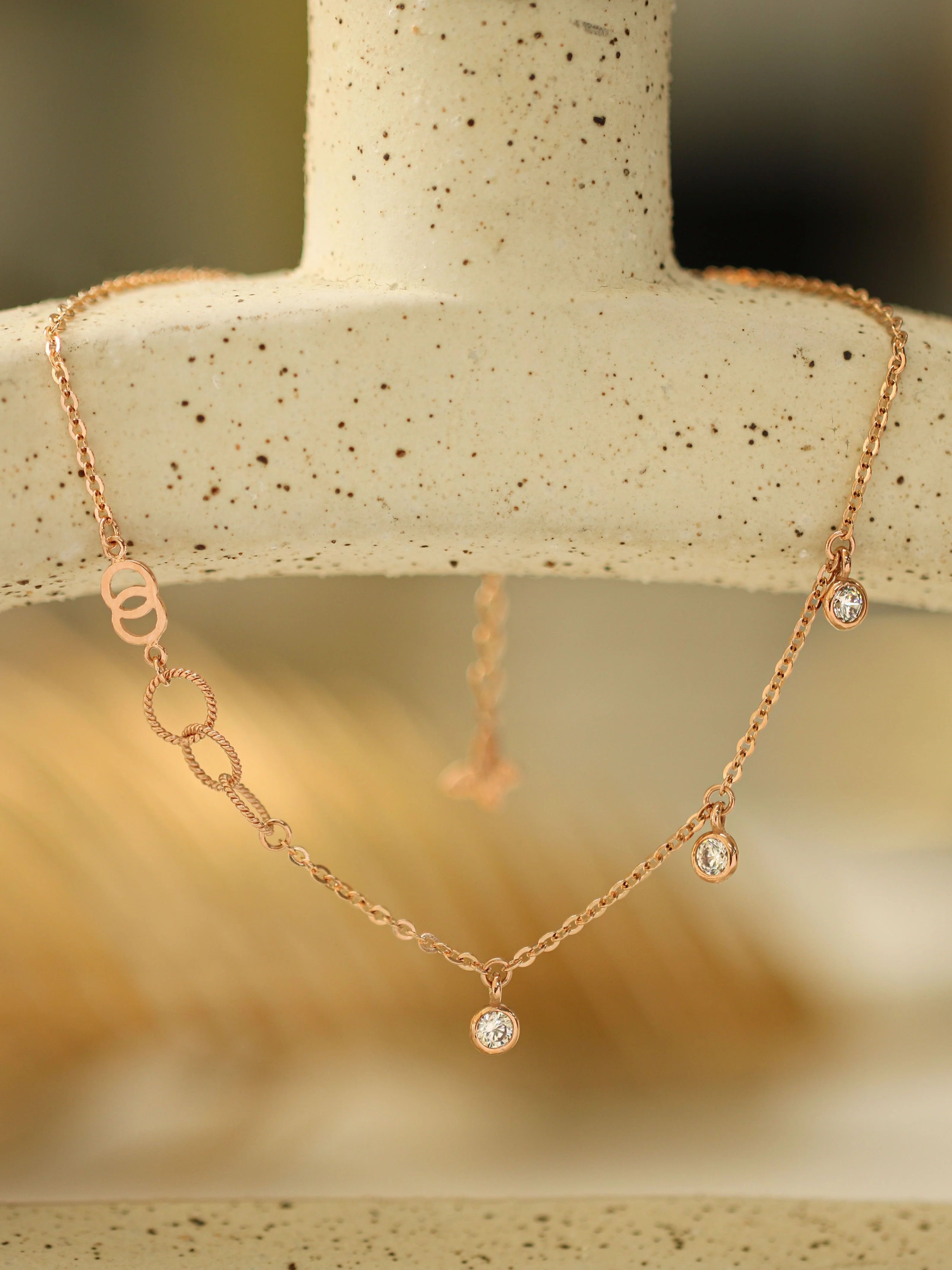 14K 18K Gold Circle Ring Cubic Drop Chain Anklet - Image 3