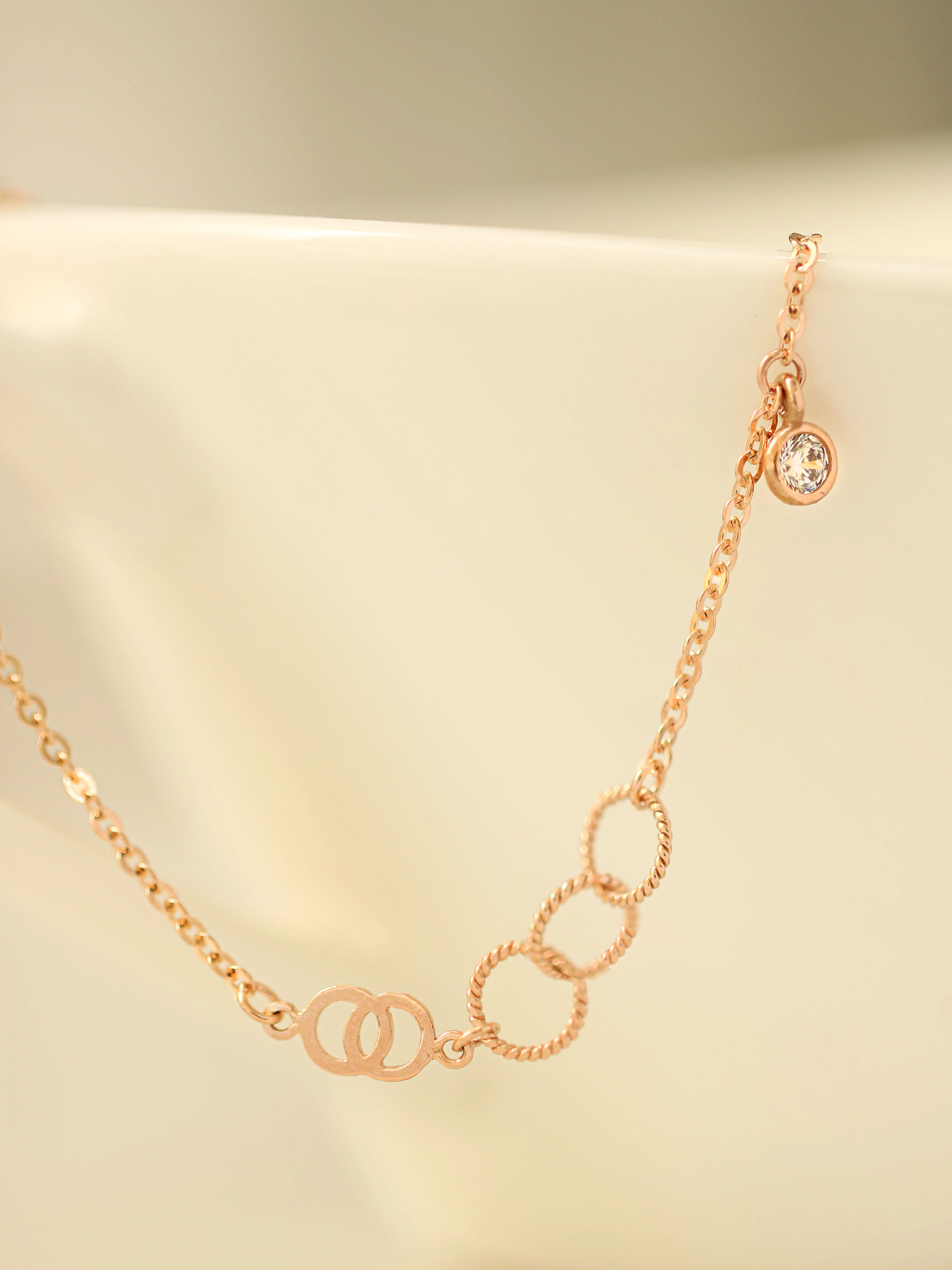 14K 18K Gold Circle Ring Cubic Drop Chain Anklet - Image 5