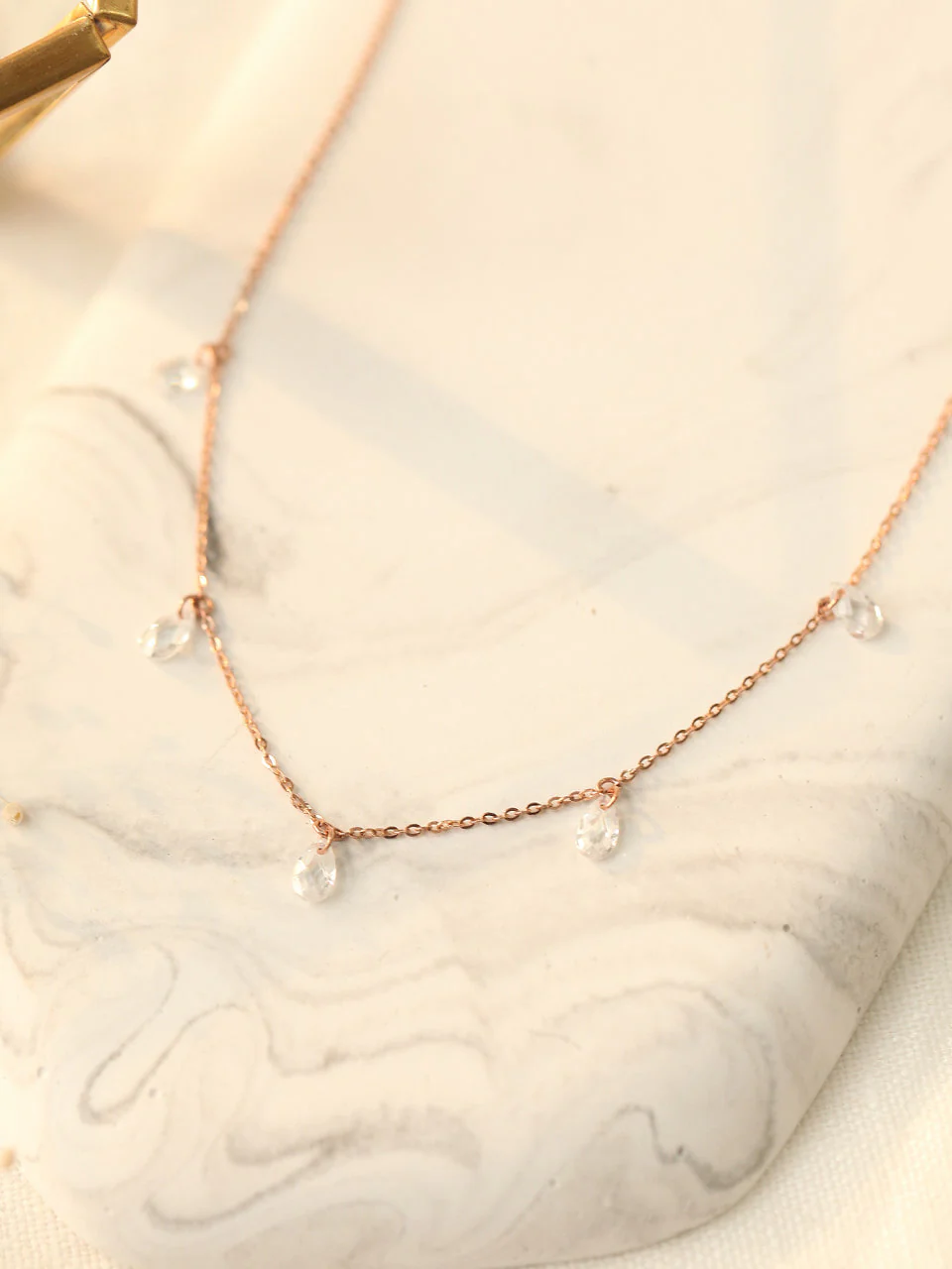 14K 18K Gold Crystal Water Drop Necklace - Image 5