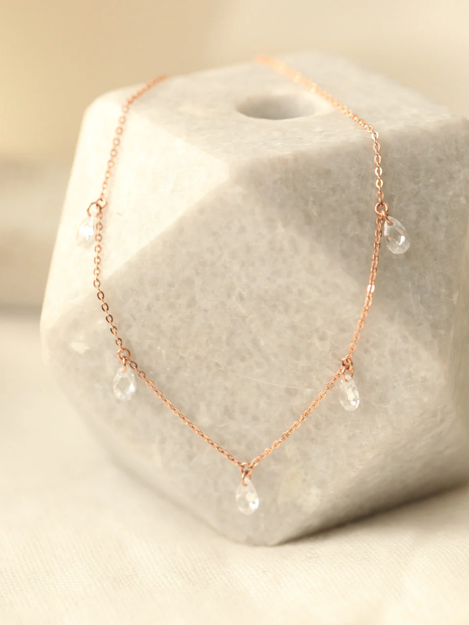 14K 18K Gold Crystal Water Drop Necklace - Image 8