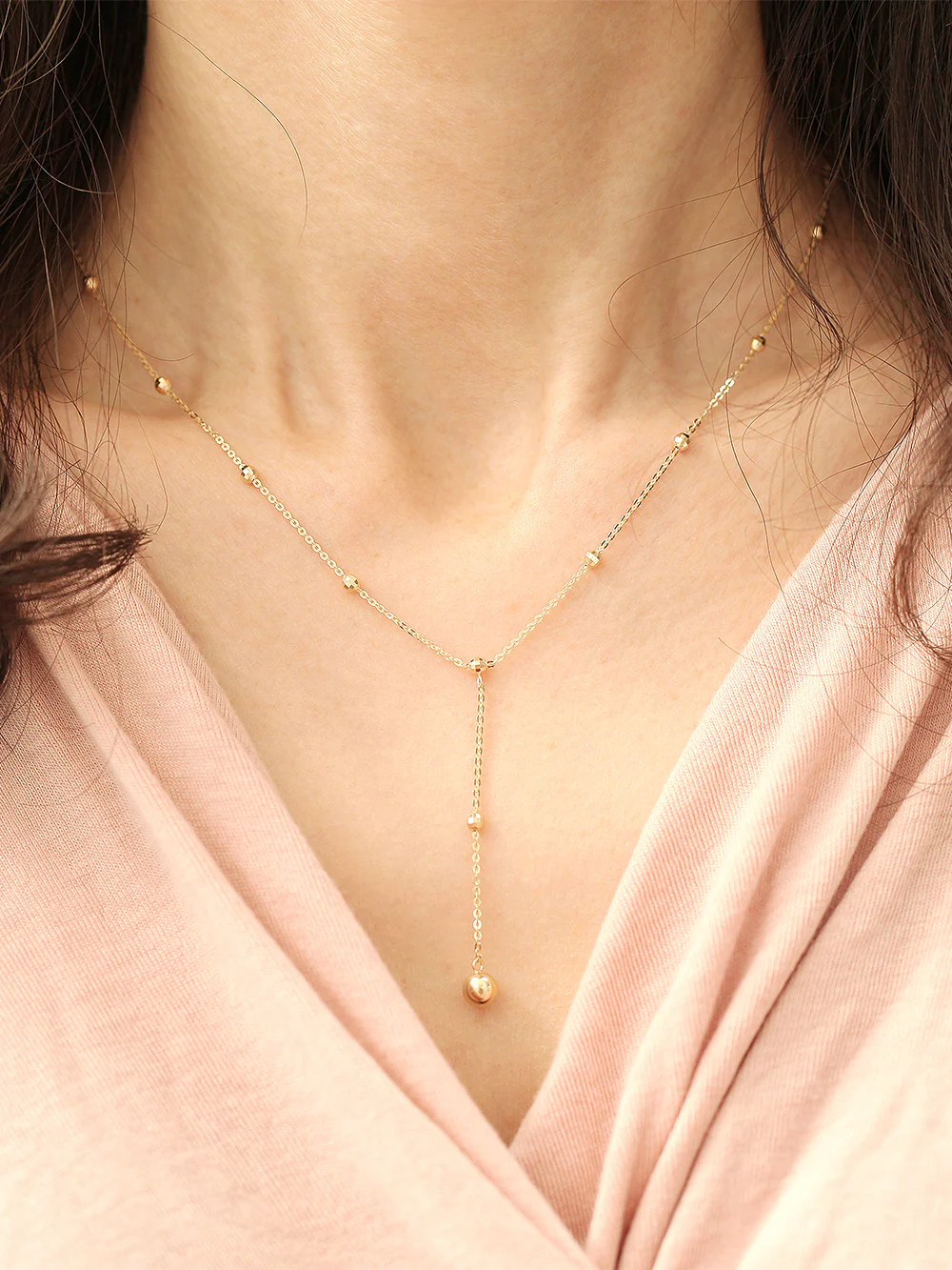 14K Gold Cutting Drop Ball Necklace