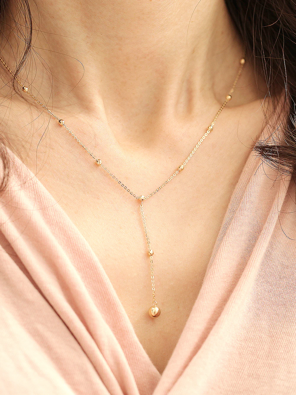 14K Gold Cutting Drop Ball Necklace - Image 2