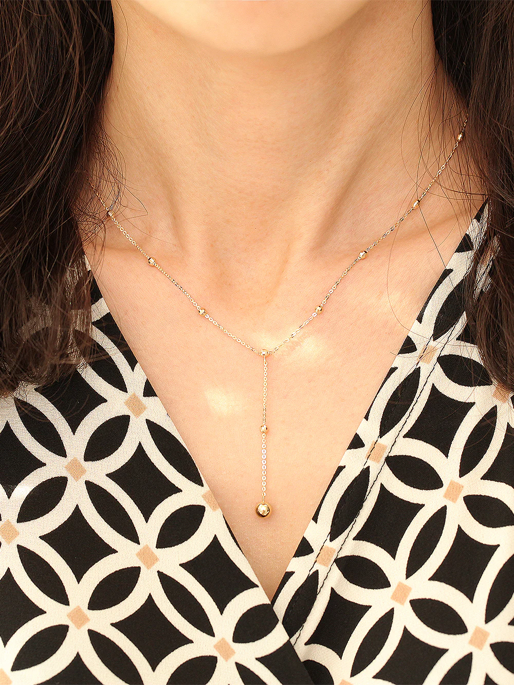 14K Gold Cutting Drop Ball Necklace - Image 3