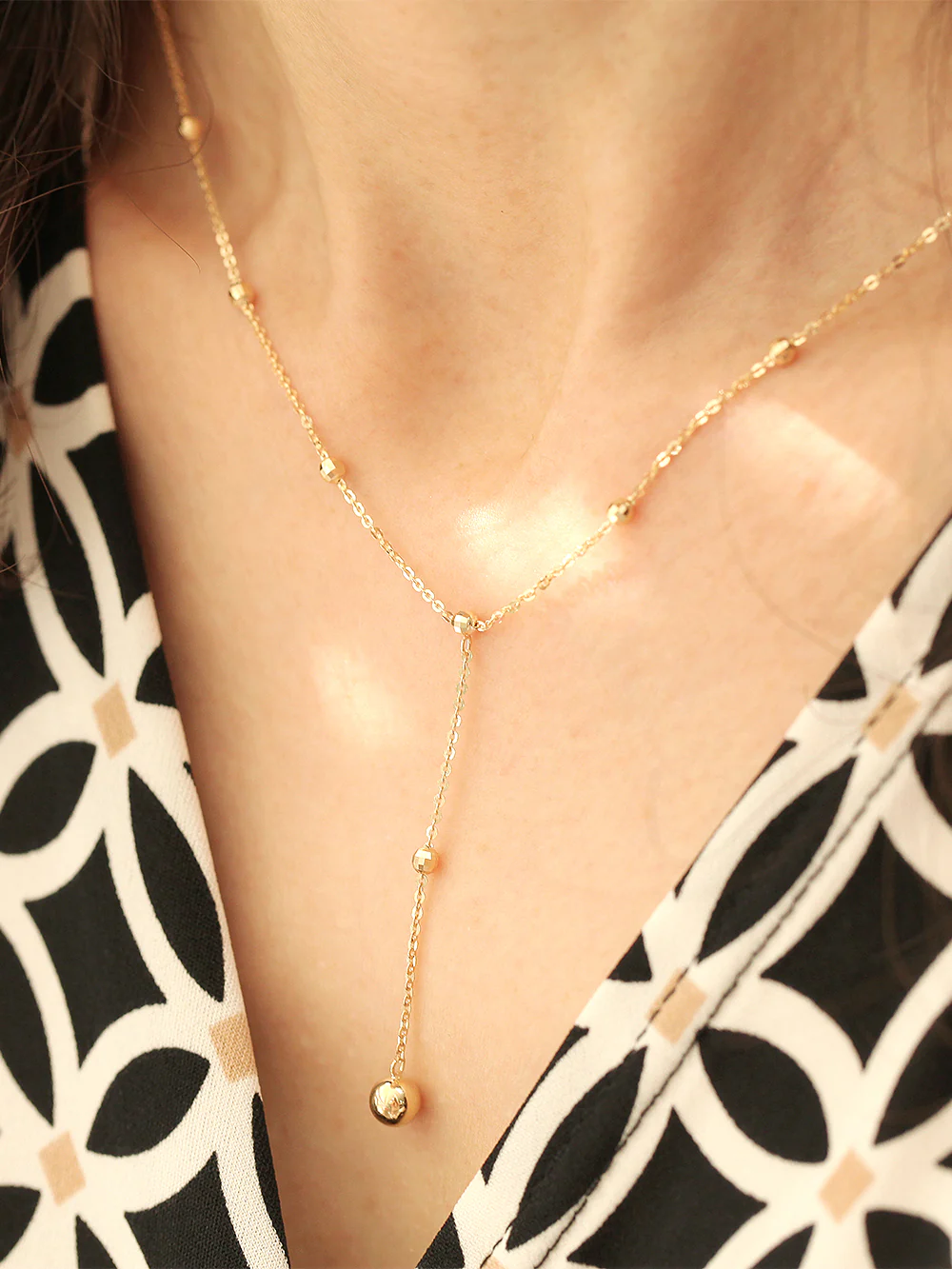 14K Gold Cutting Drop Ball Necklace - Image 4