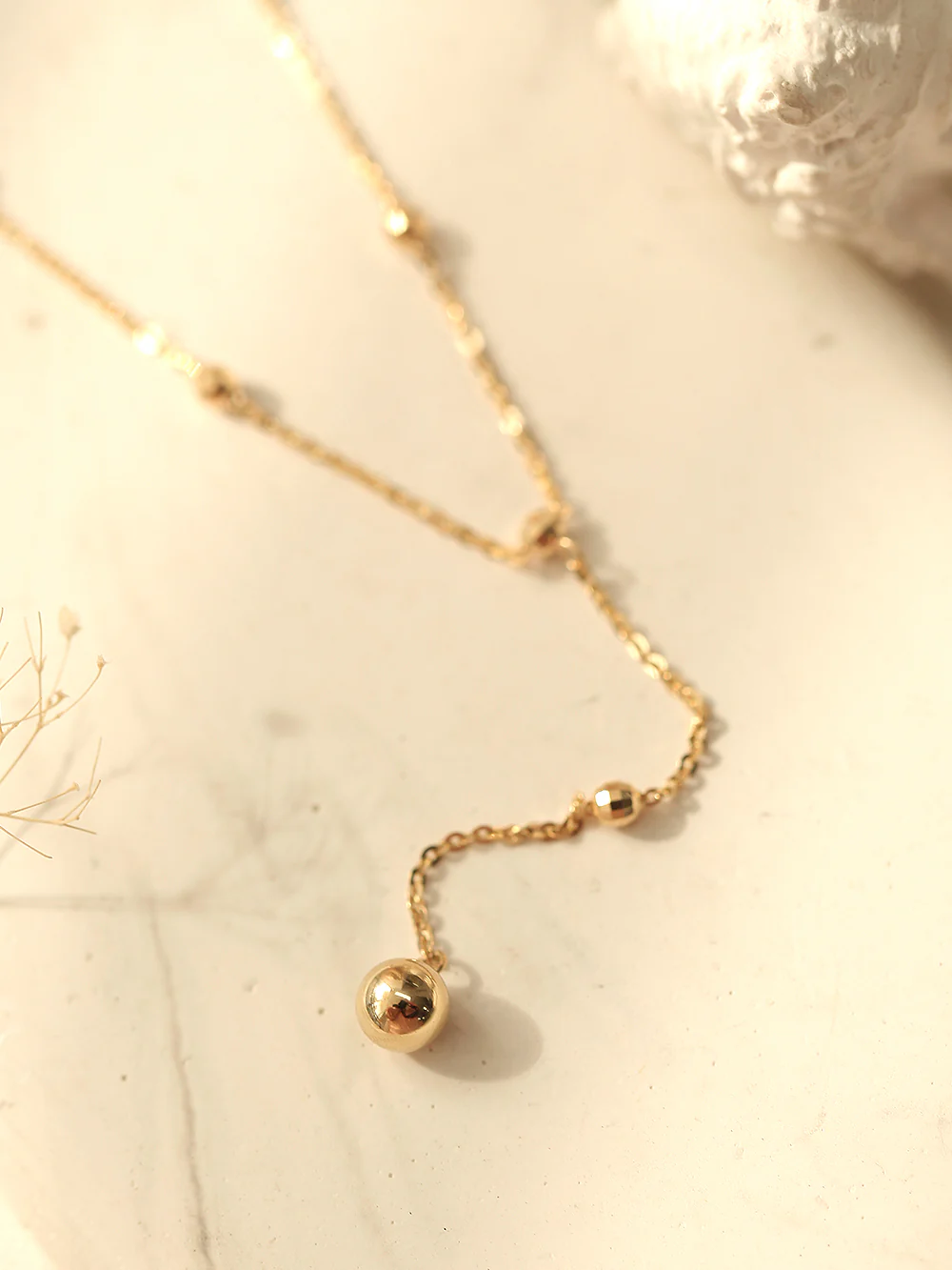 14K Gold Cutting Drop Ball Necklace - Image 5