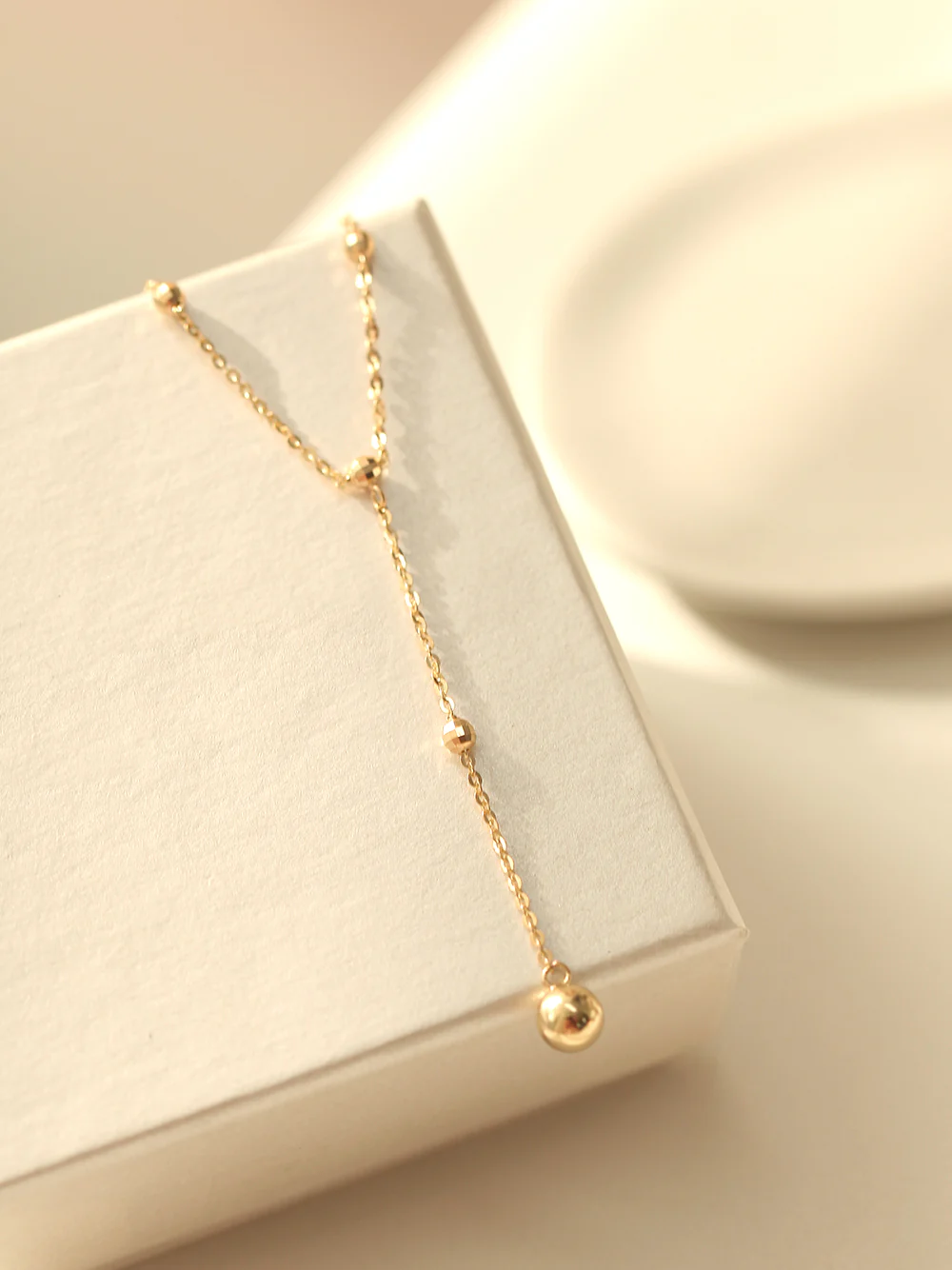 14K Gold Cutting Drop Ball Necklace - Image 6