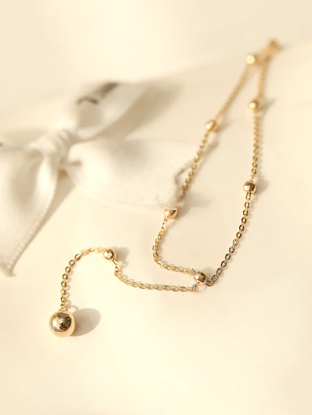 14K Gold Cutting Drop Ball Necklace - Image 7