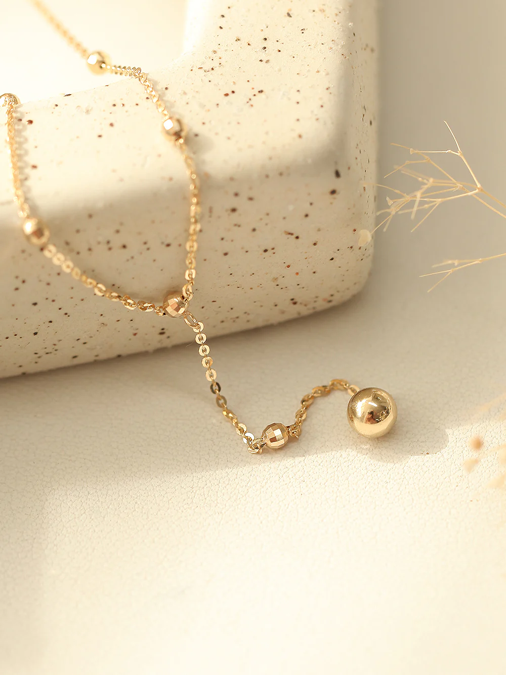 14K Gold Cutting Drop Ball Necklace - Image 9