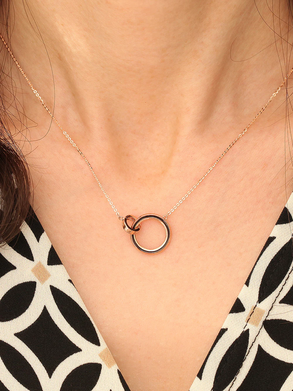 14K 18K Gold Double Circle Black Necklace