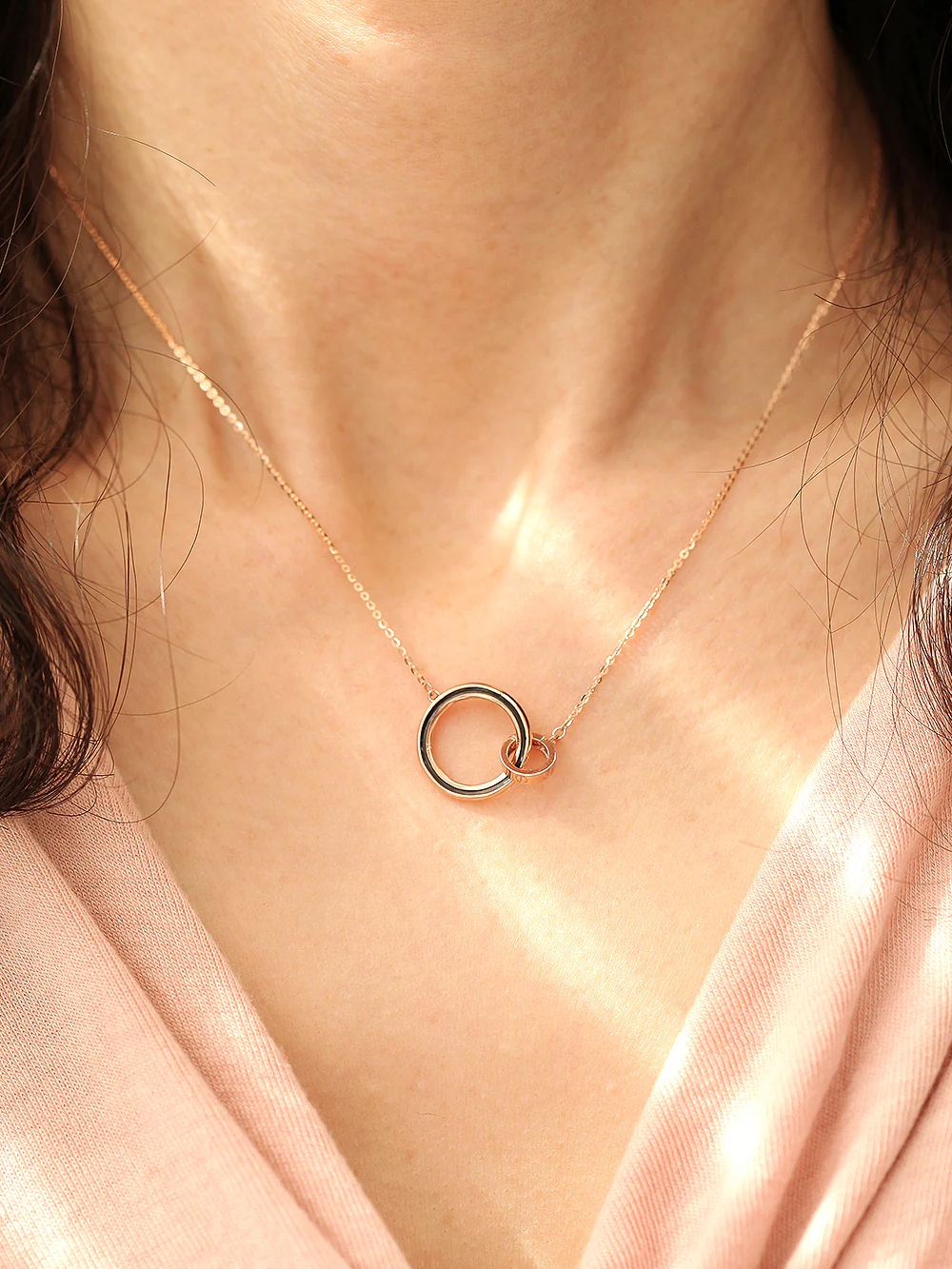 14K 18K Gold Double Circle Black Necklace - Image 4