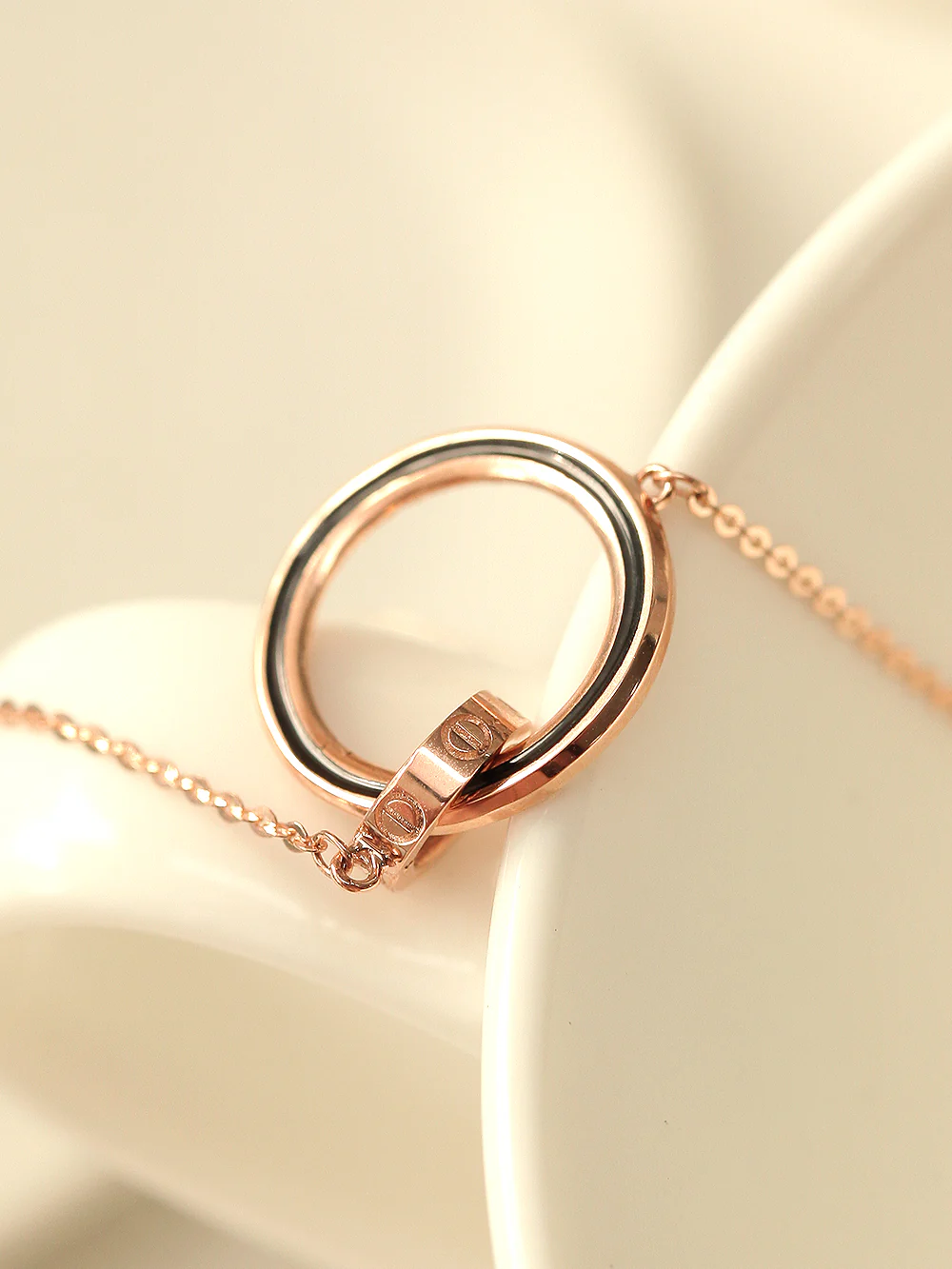 14K 18K Gold Double Circle Black Necklace - Image 5