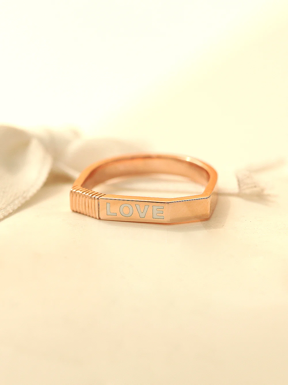 14K 18K Gold Enamel Love Ring - Image 3