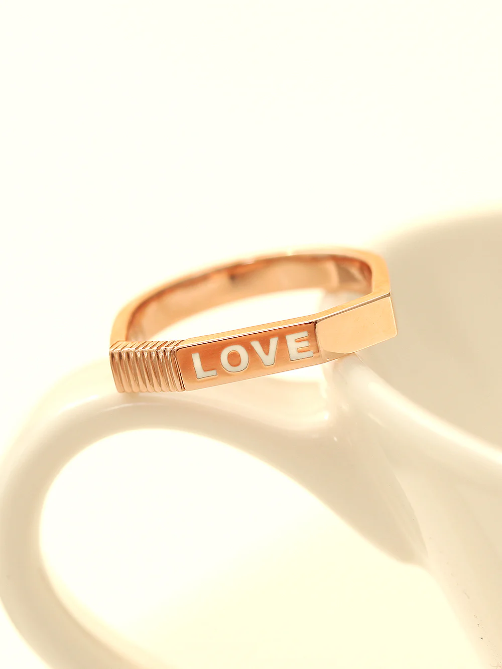 14K 18K Gold Enamel Love Ring - Image 4