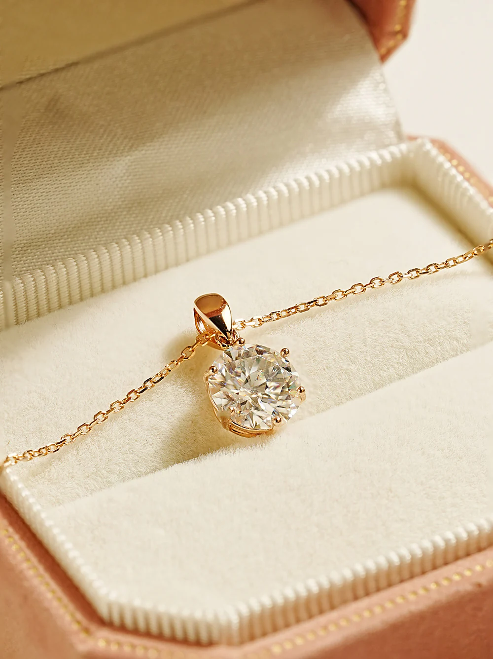 14K Gold 2 Carats Moissanite Dia Six Prong Pendant and Necklace - Image 13