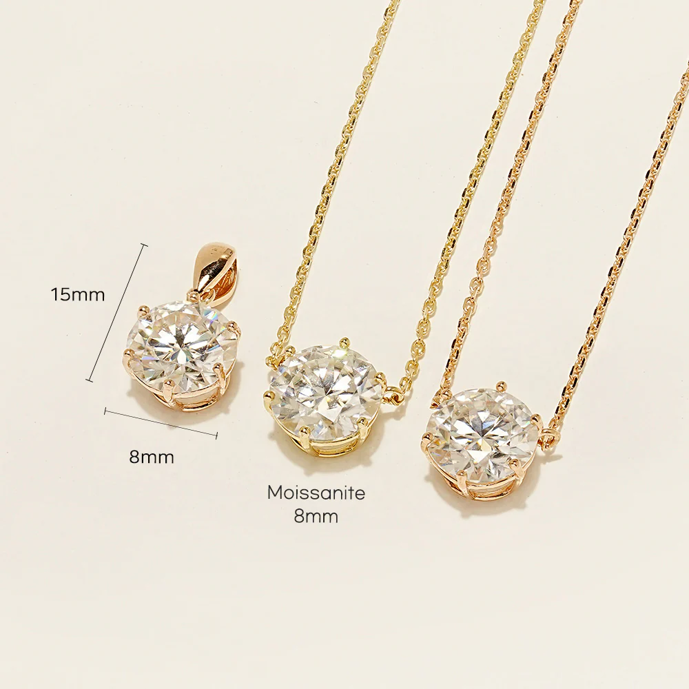 14K Gold 2 Carats Moissanite Dia Six Prong Pendant and Necklace - Image 21