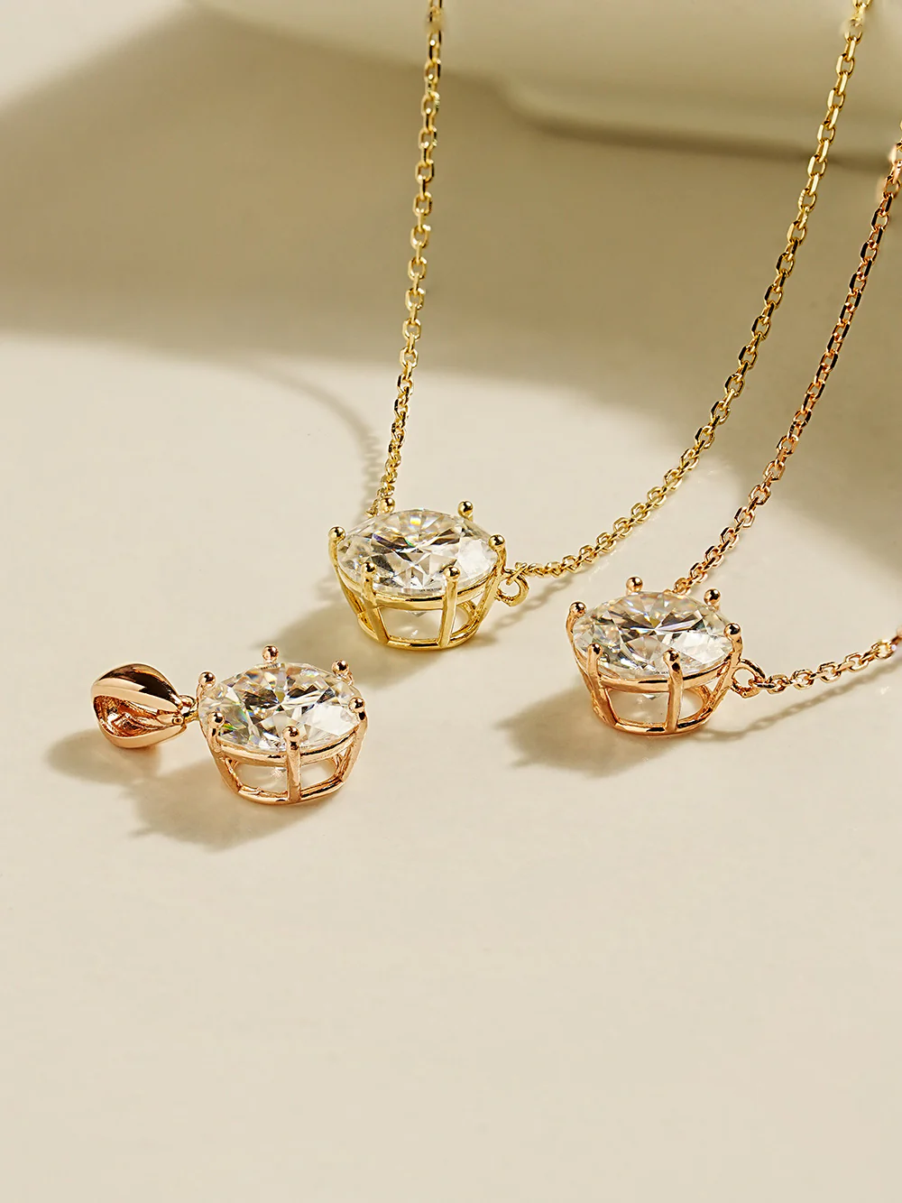 14K Gold 2 Carats Moissanite Dia Six Prong Pendant and Necklace - Image 3