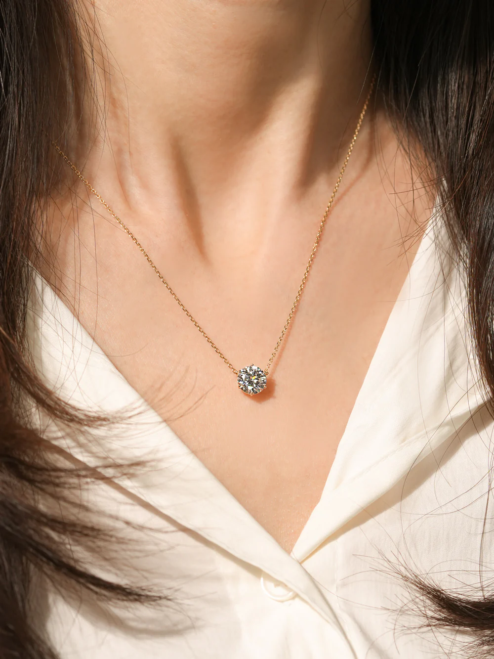 14K Gold 2 Carats Moissanite Dia Six Prong Pendant and Necklace - Image 4