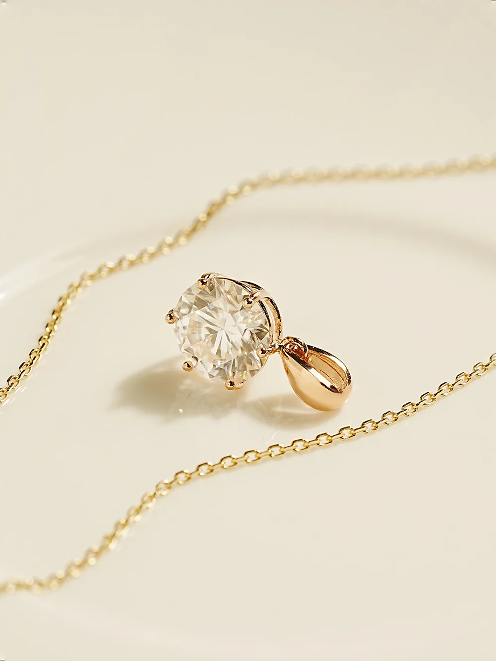 14K Gold 2 Carats Moissanite Dia Six Prong Pendant and Necklace - Image 7