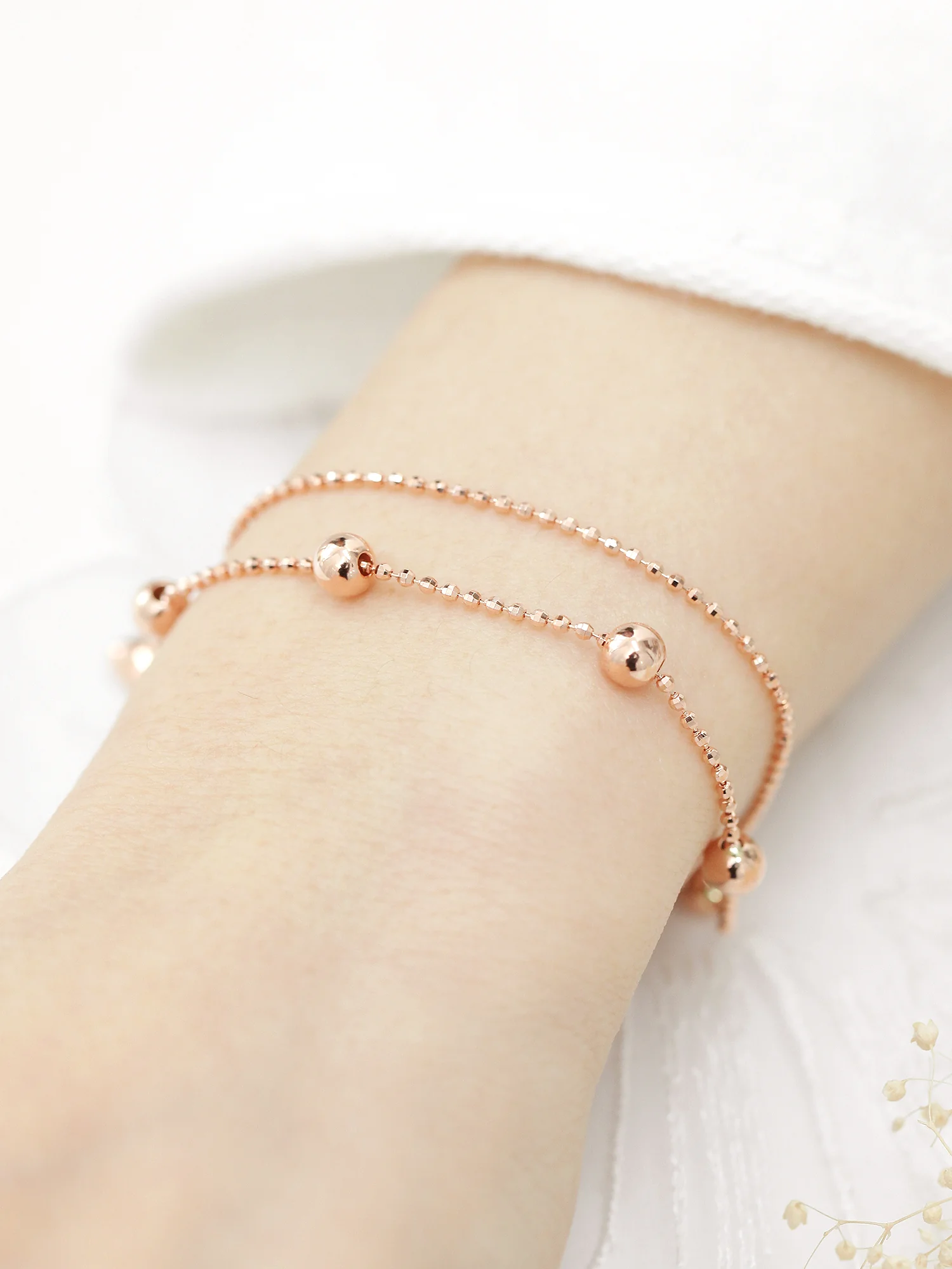 14K 18K Gold 2 Line Shine Ball Bracelet - Image 6