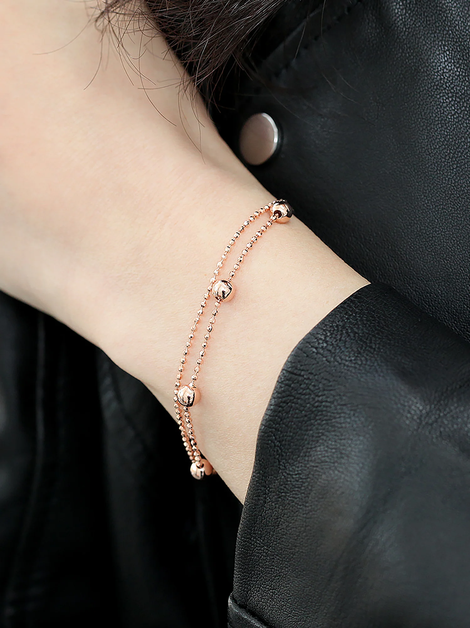 14K 18K Gold 2 Line Shine Ball Bracelet - Image 8