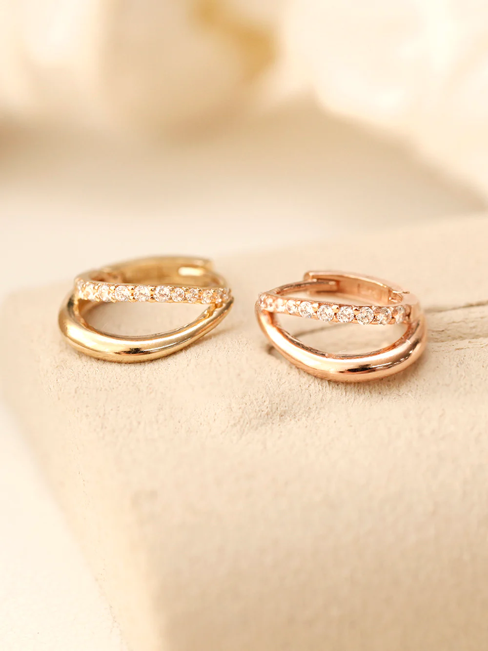 14K 18K Gold 2 Lines Unbalanced Cubic Cartilage Hoop Earring - Image 7