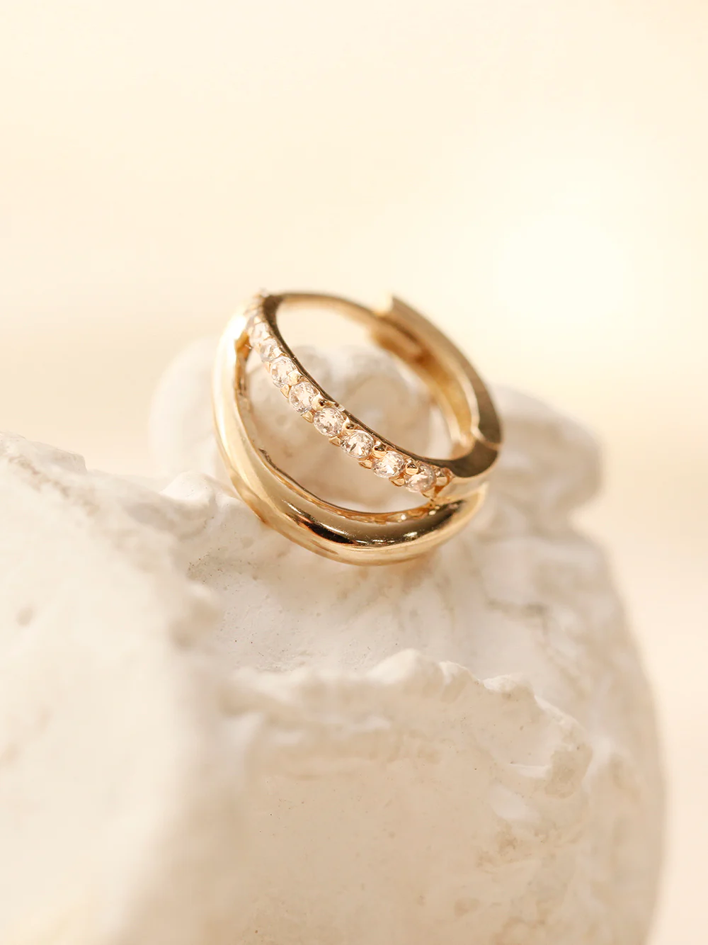 14K 18K Gold 2 Lines Unbalanced Cubic Cartilage Hoop Earring - Image 9