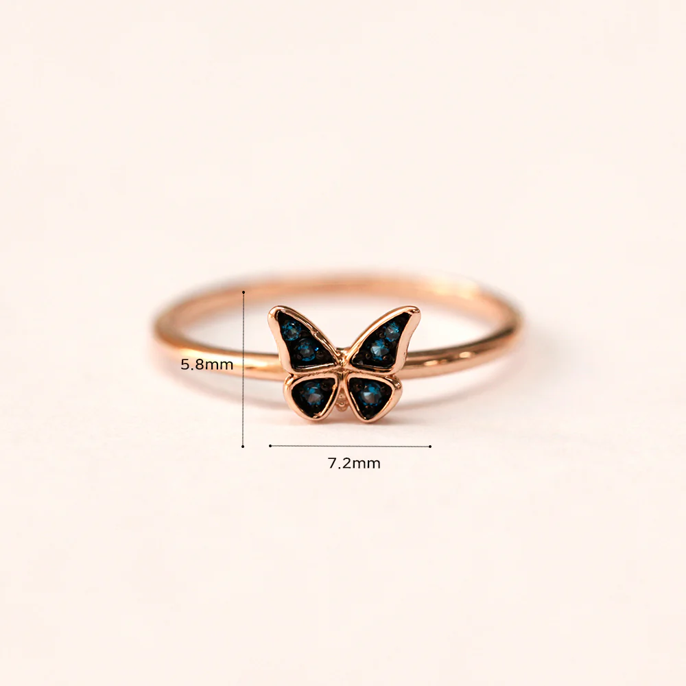 14K Gold Bling Blue Diamond Butterfly Ring - Image 13