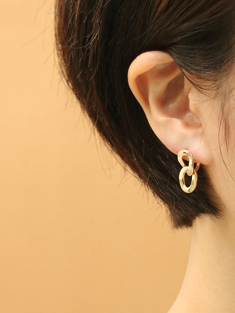 14K 18K Gold Bold Chain Drop Cartilage Hoop Earring - Image 3