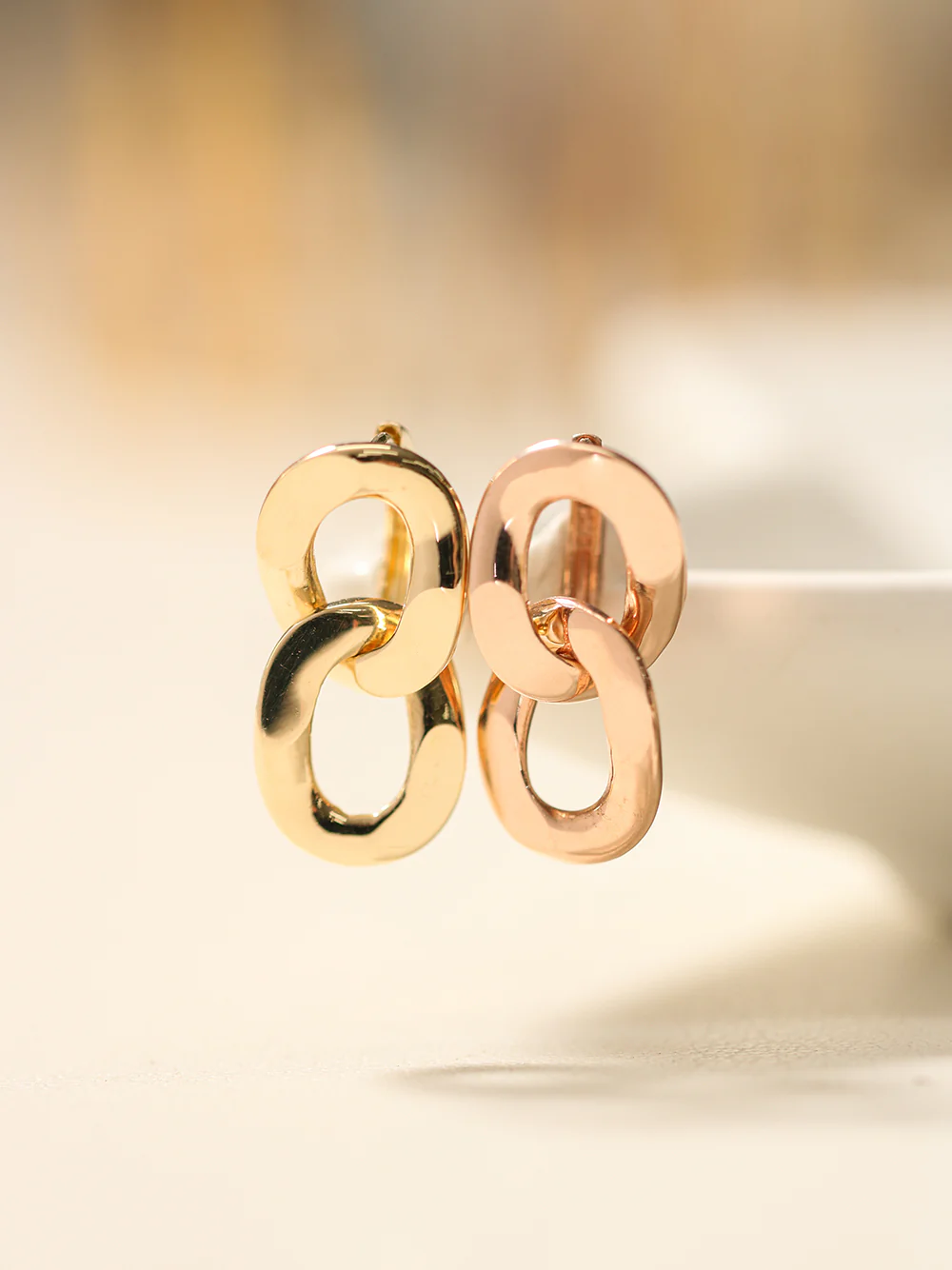 14K 18K Gold Bold Chain Drop Cartilage Hoop Earring - Image 9